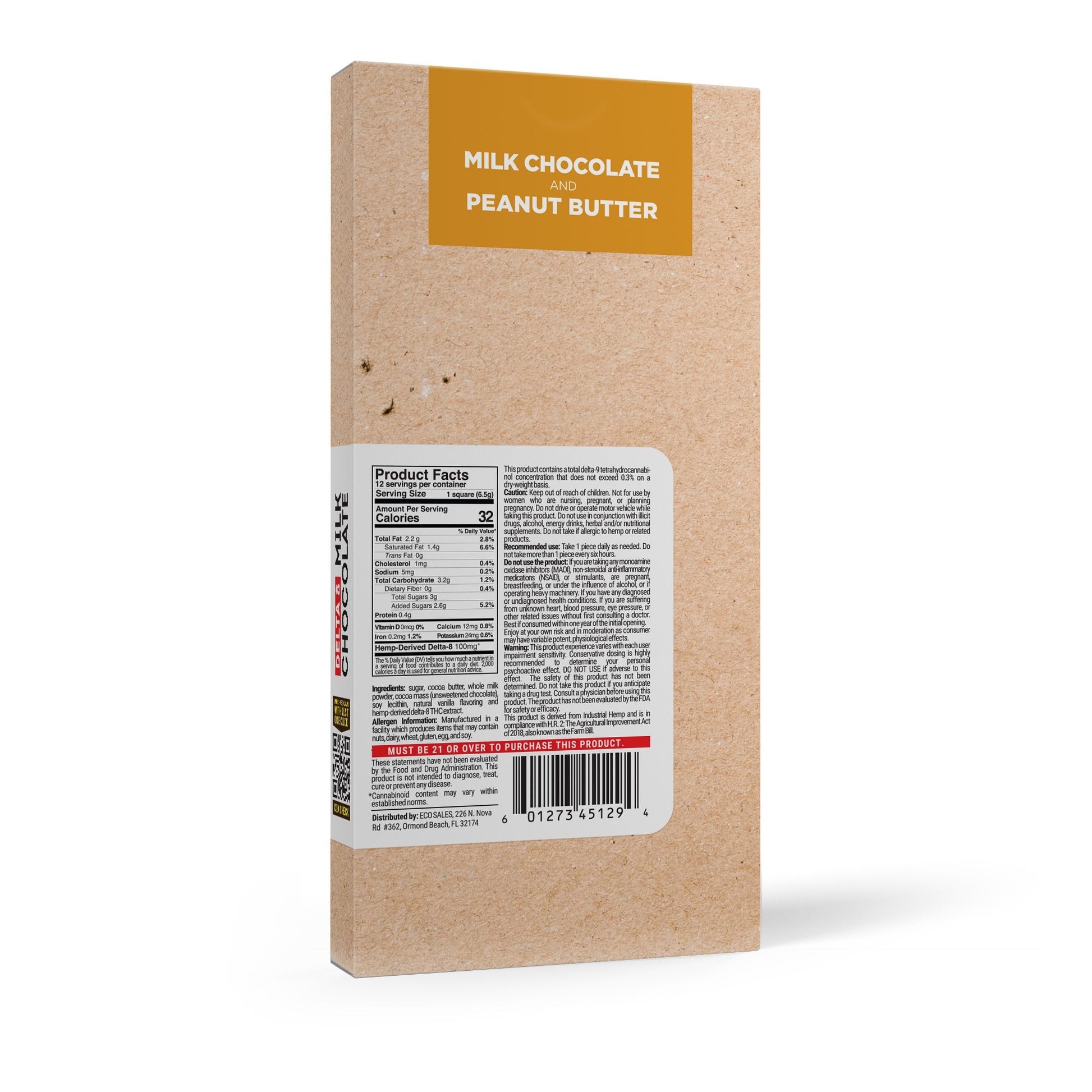 1,200mg Milk Chocolate & Peanut Butter Bar - Delta 8