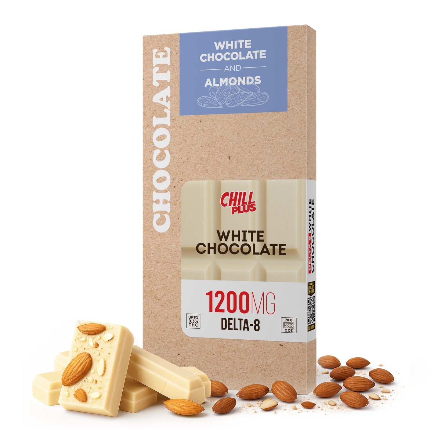 1,200mg White Chocolate & Almonds Bar - Delta 8 - Chill Plus