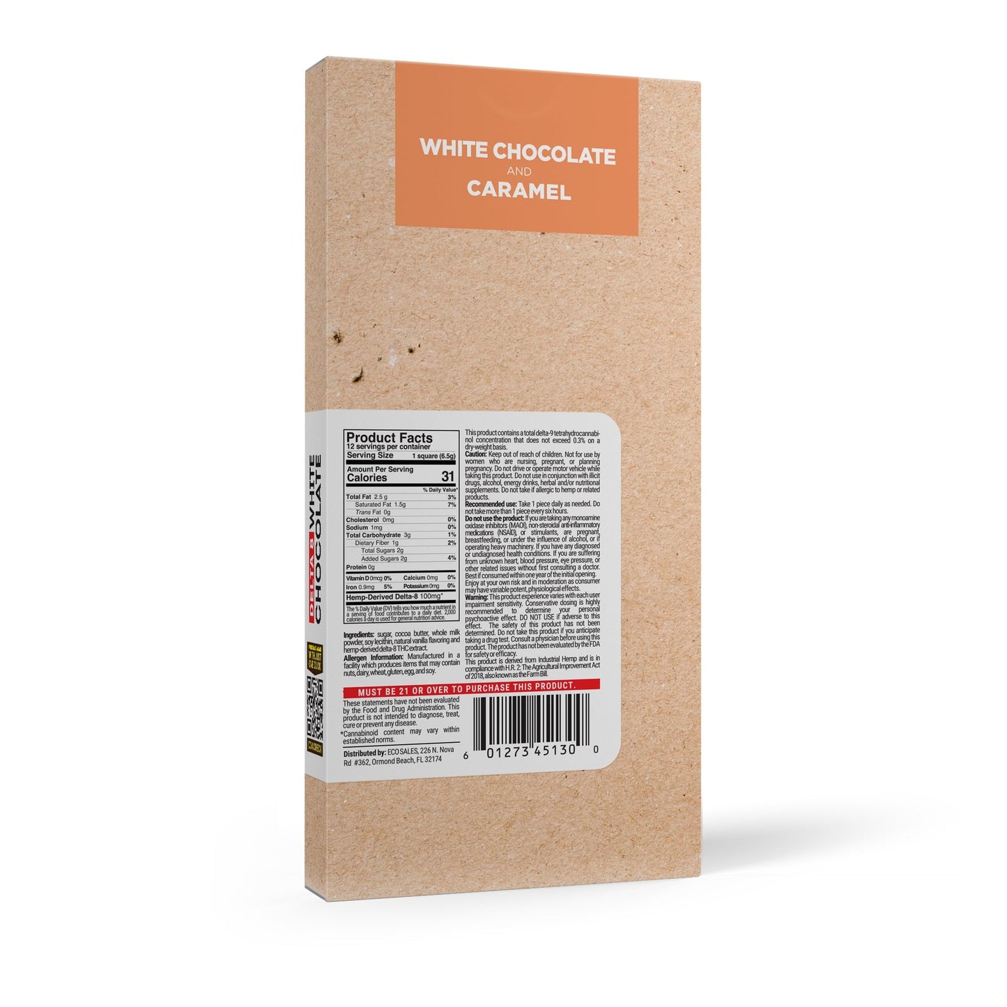 1,200mg White Chocolate & Caramel Bar - Delta 8 - Chill Plus
