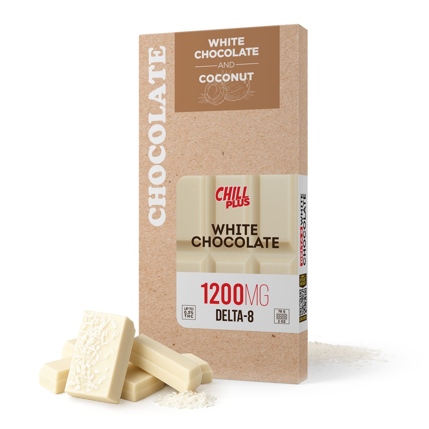 1,200mg White Chocolate & Coconut Flakes Bar - Delta 8 - Chill Plus
