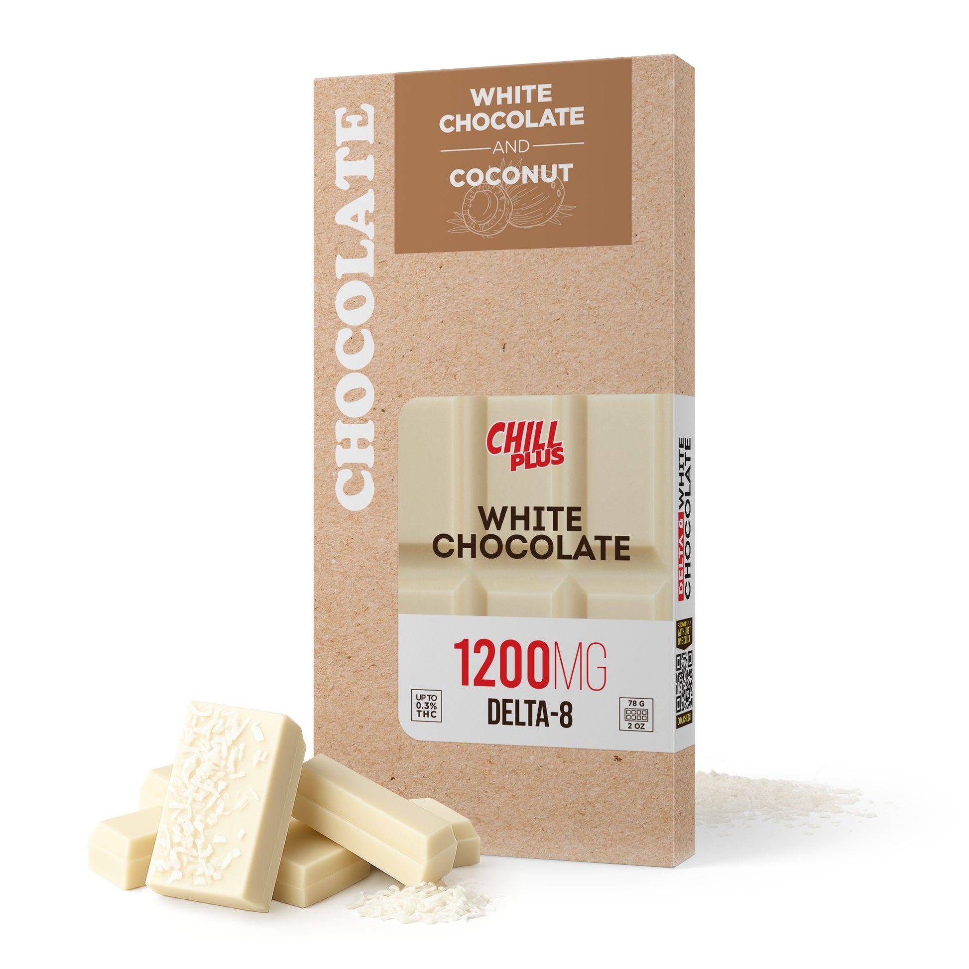 1,200mg White Chocolate & Coconut Flakes Bar - Delta 8 - Chill Plus