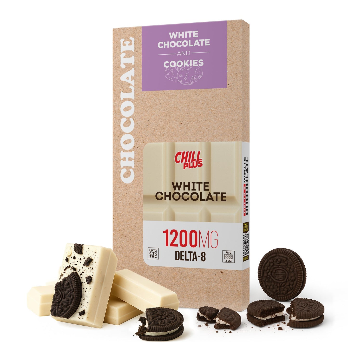 1,200mg White Chocolate & Cookies Bar - Delta 8 - Chill Plus