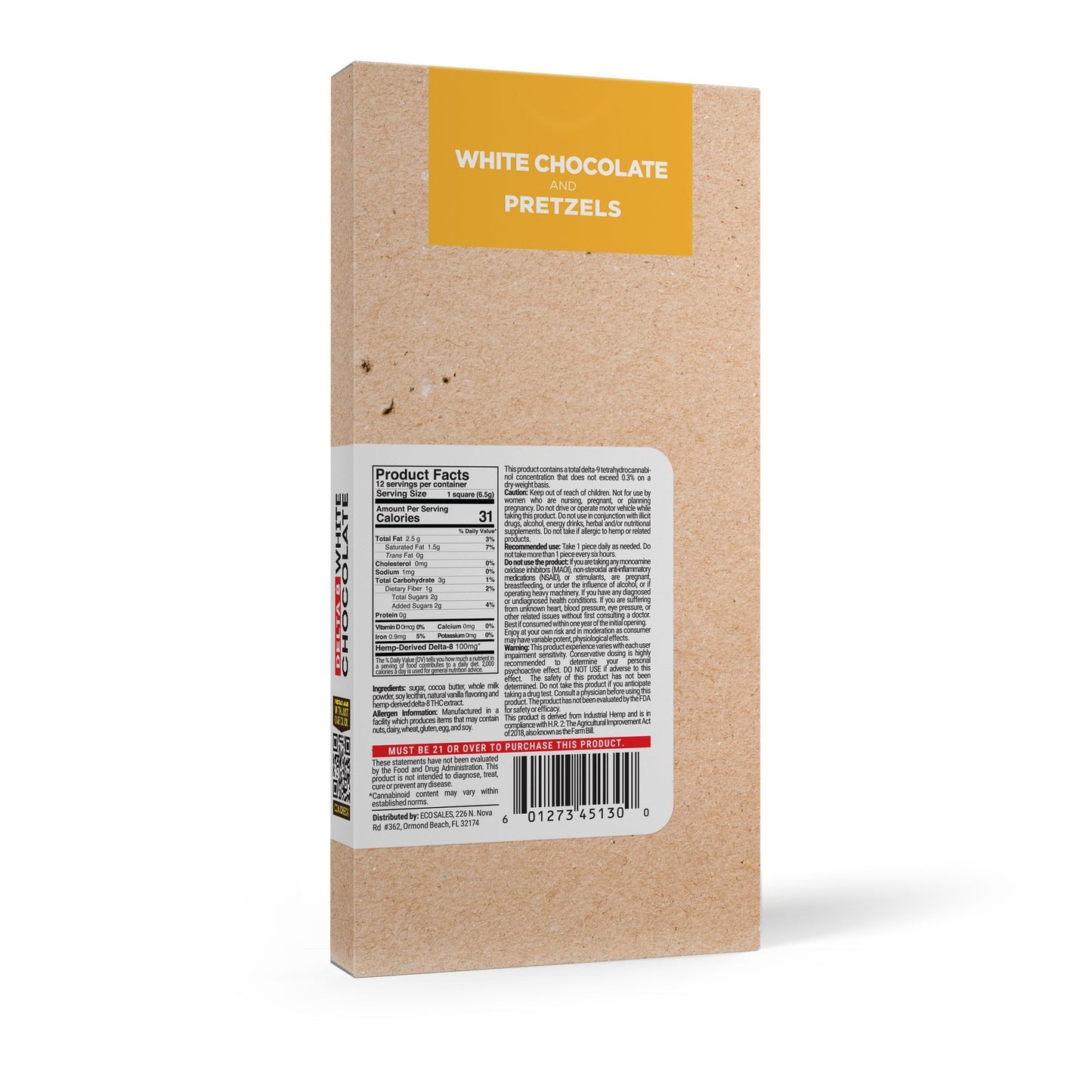 1,200mg White Chocolate & Pretzels Bar - Delta 8 - Chill Plus