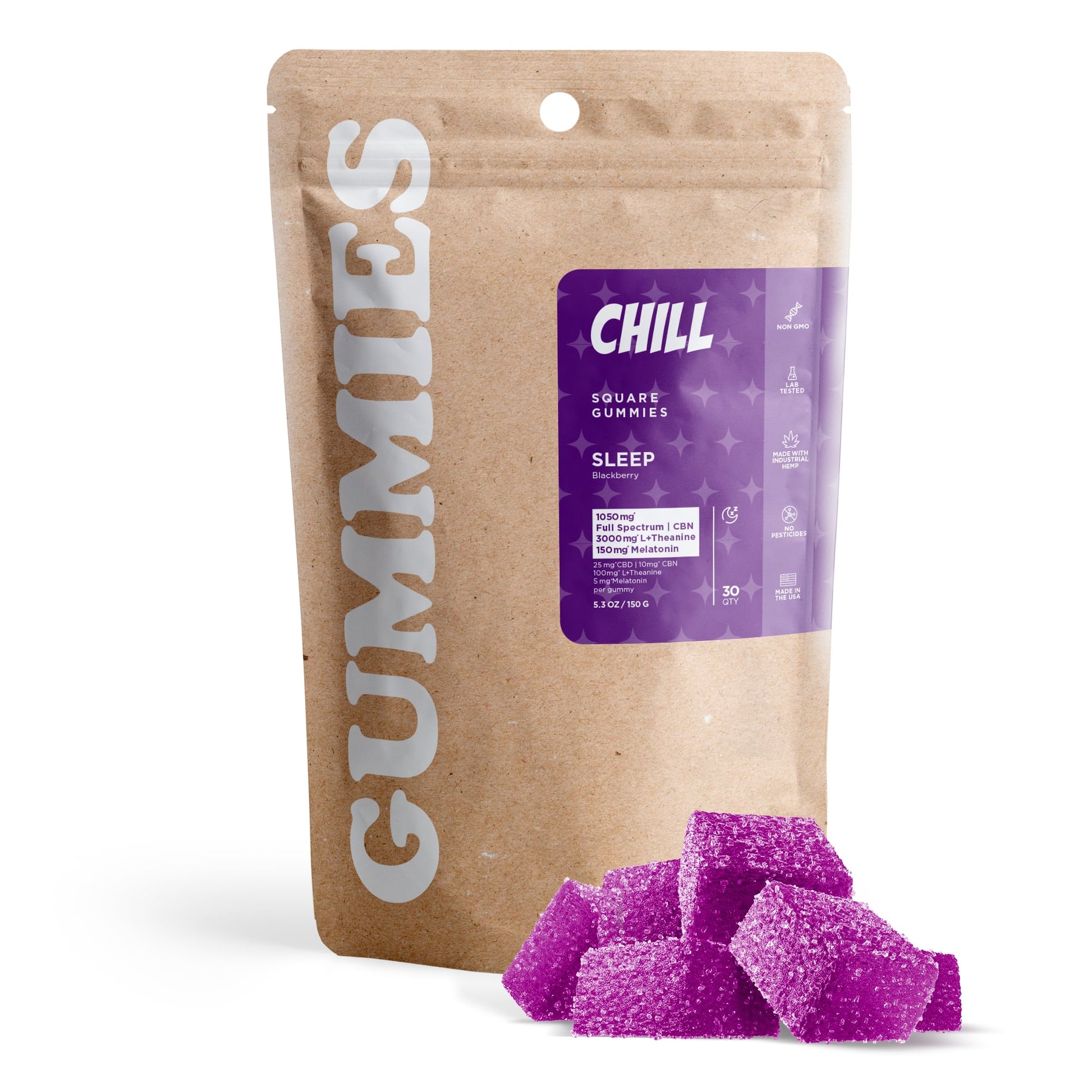 140mg Full Spectrum CBD, CBN, Melatonin, L-Theanine Gummies - Blackberry - Chill