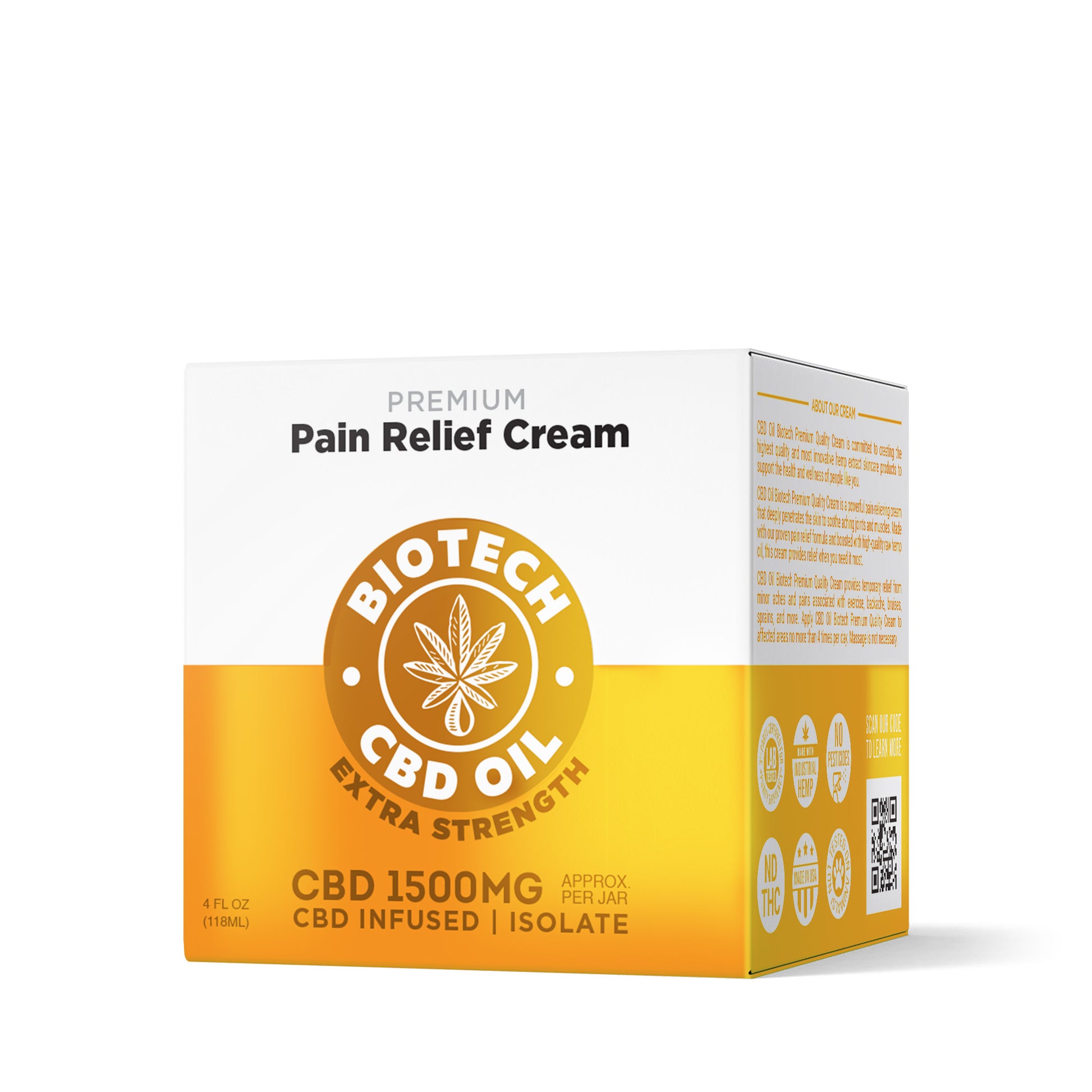 1,500mg CBD Pain Relief Cream - 4oz - Biotech CBD