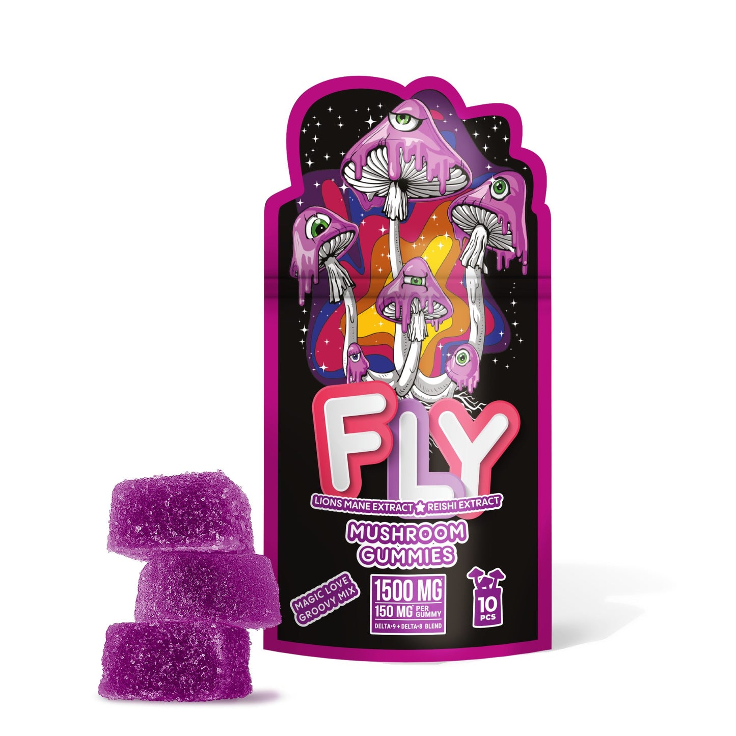150mg D8, D9, Lion's Mane, Reishi Gummies - Magic Love Groovy Mix - Fly