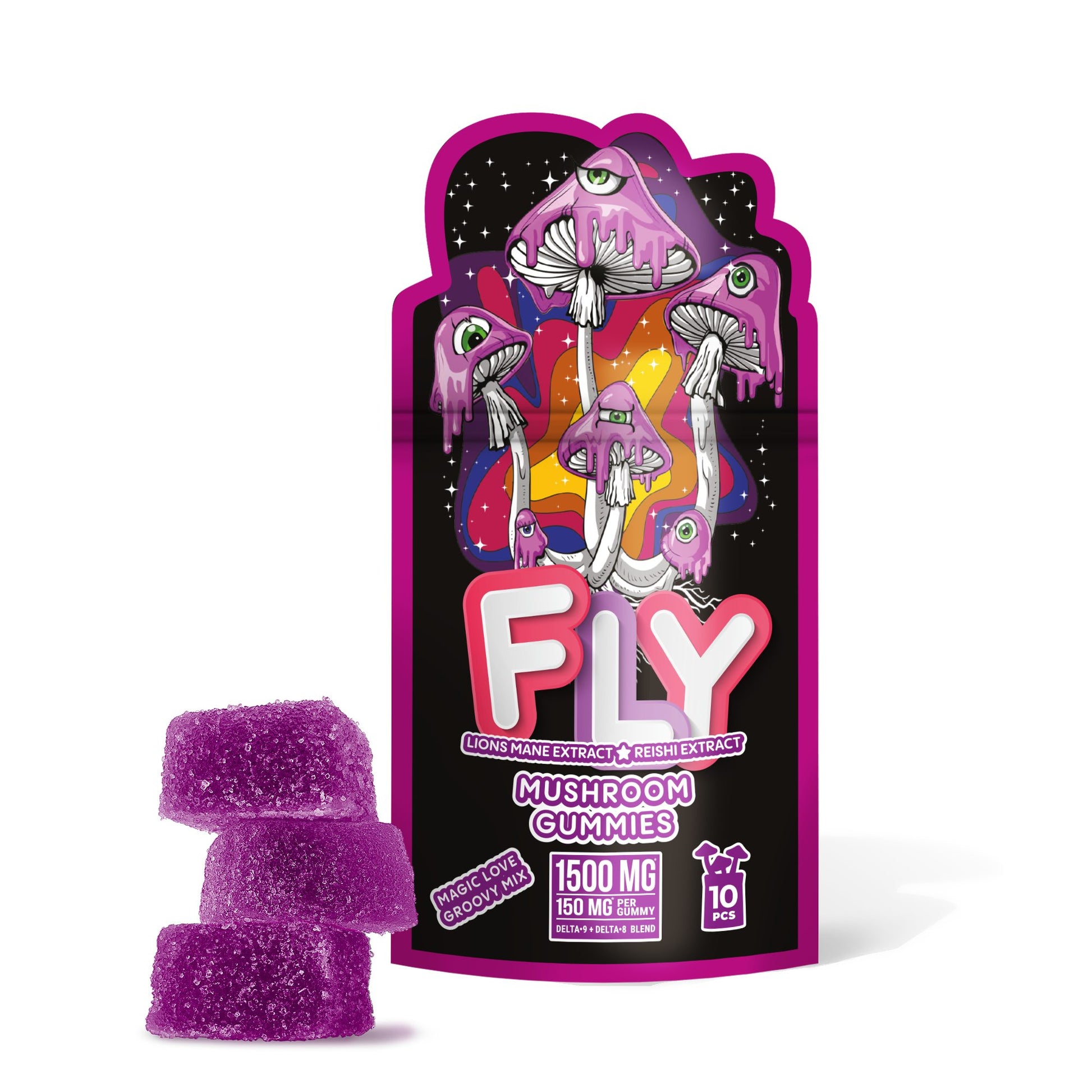 150mg D8, D9, Lion's Mane, Reishi Gummies - Magic Love Groovy Mix - Fly