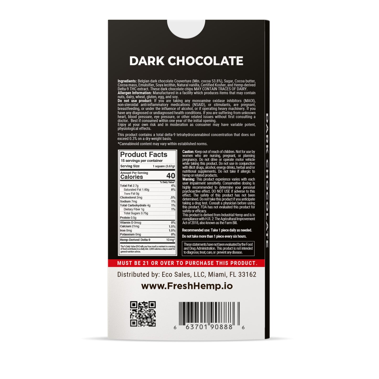 150mg Dark Chocolate Bar – Delta 9 – Fresh