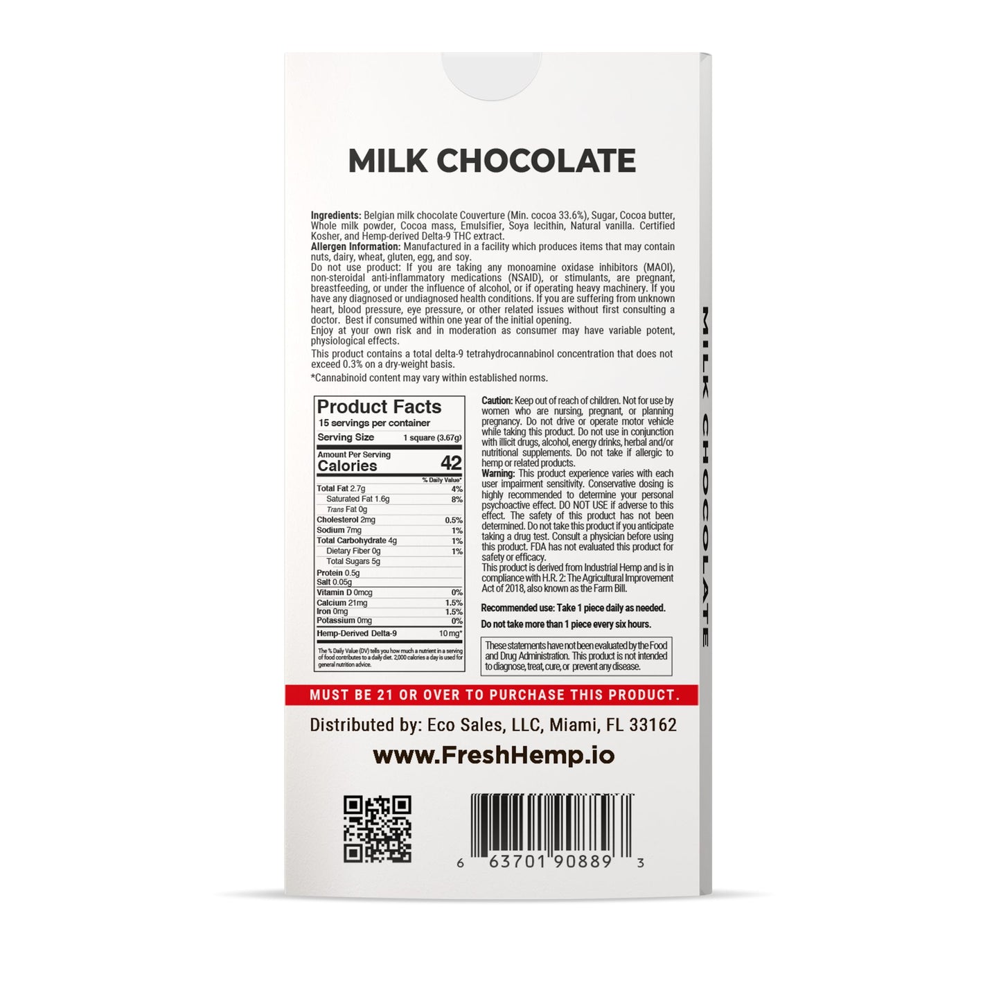 150mg Milk Chocolate Bar – Delta 9 – Fresh