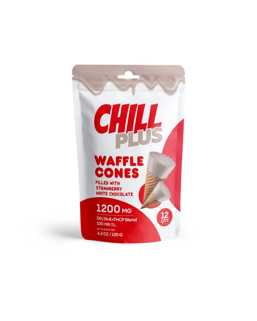 100mg Strawberry + White Chocolate Waffle Cones - D8, THCP - Chill Plus