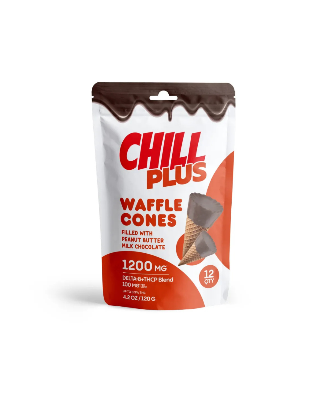 100mg Peanut Butter + Milk Chocolate Waffle Cones - D8, THCP - Chill Plus