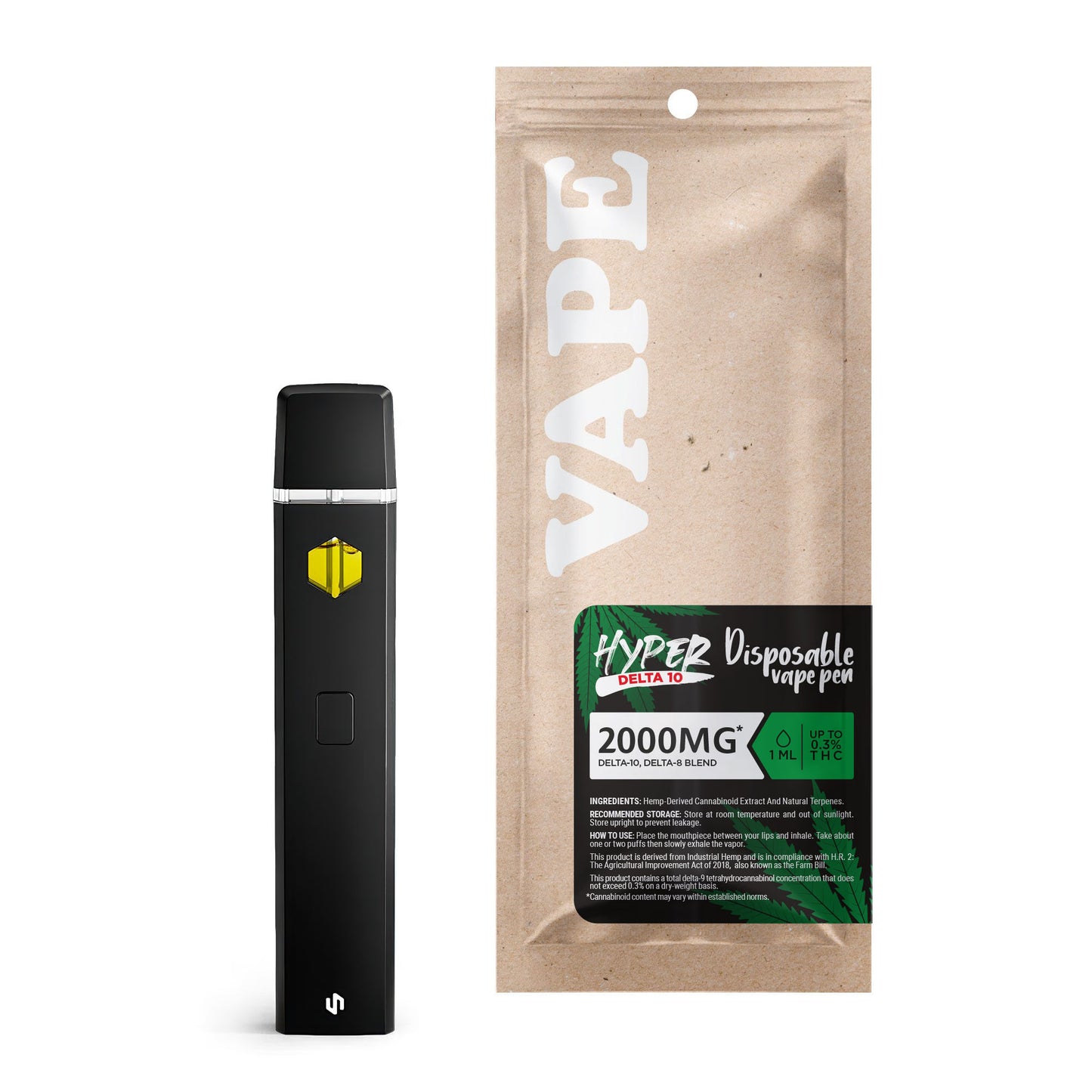 2000mg D10, D8 Vape Pen - Sour Mango - Hybrid - 2ml - Hyper