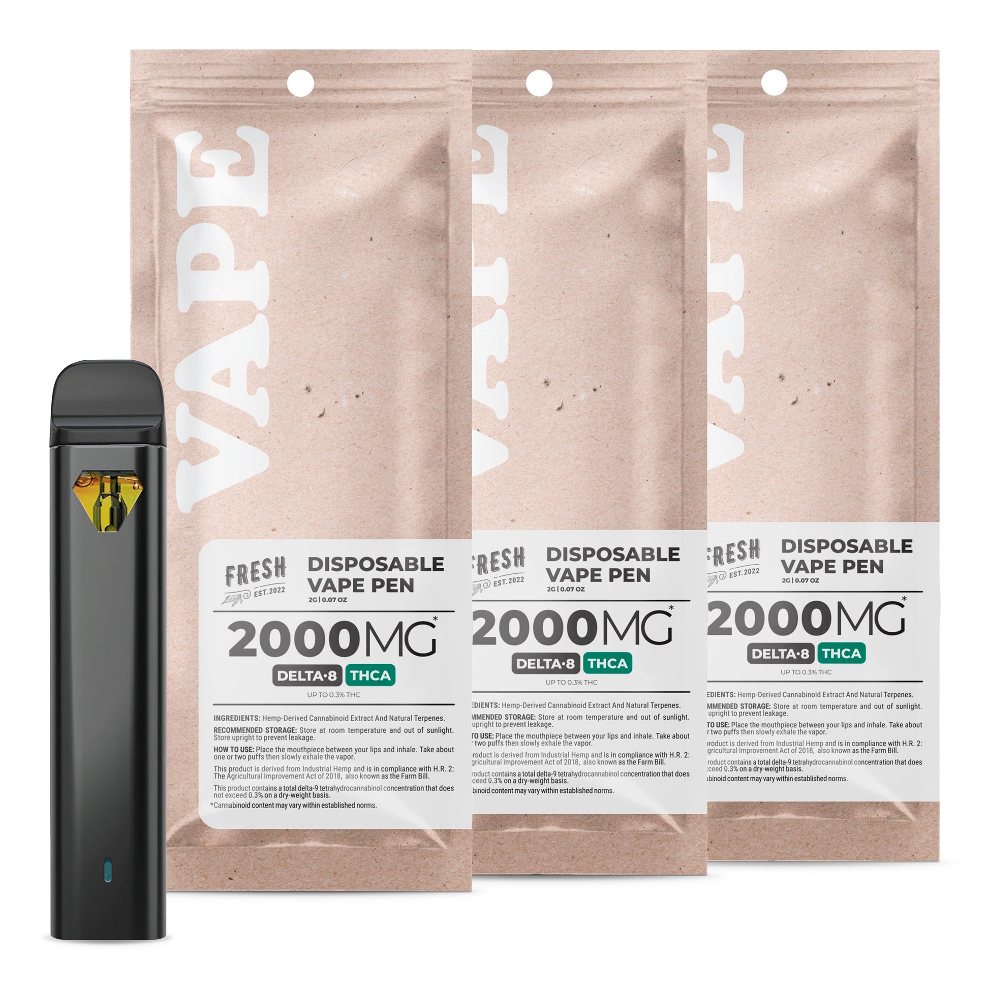 2,000mg D8, THCA Vape Pens Bundle - Fresh
