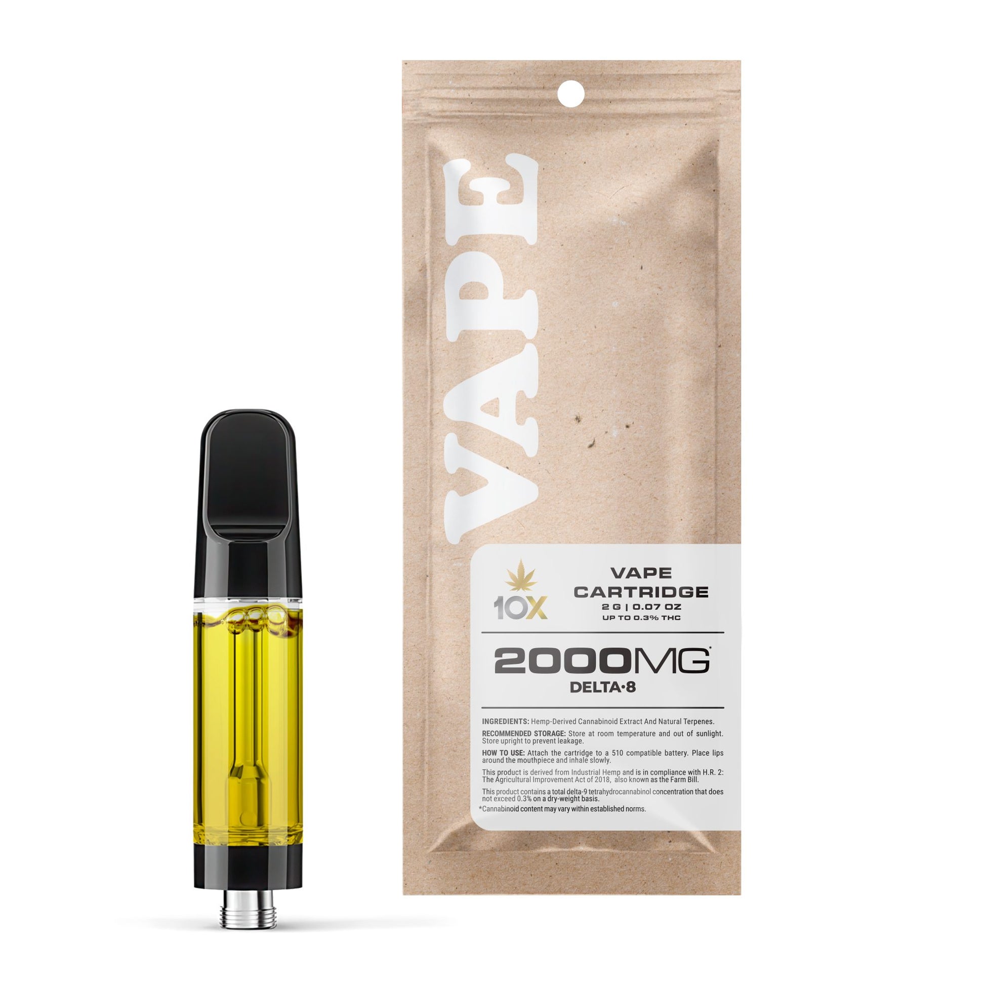 2000mg D8 Vape Cart - AK47 - Hybrid - 2ml - 10X