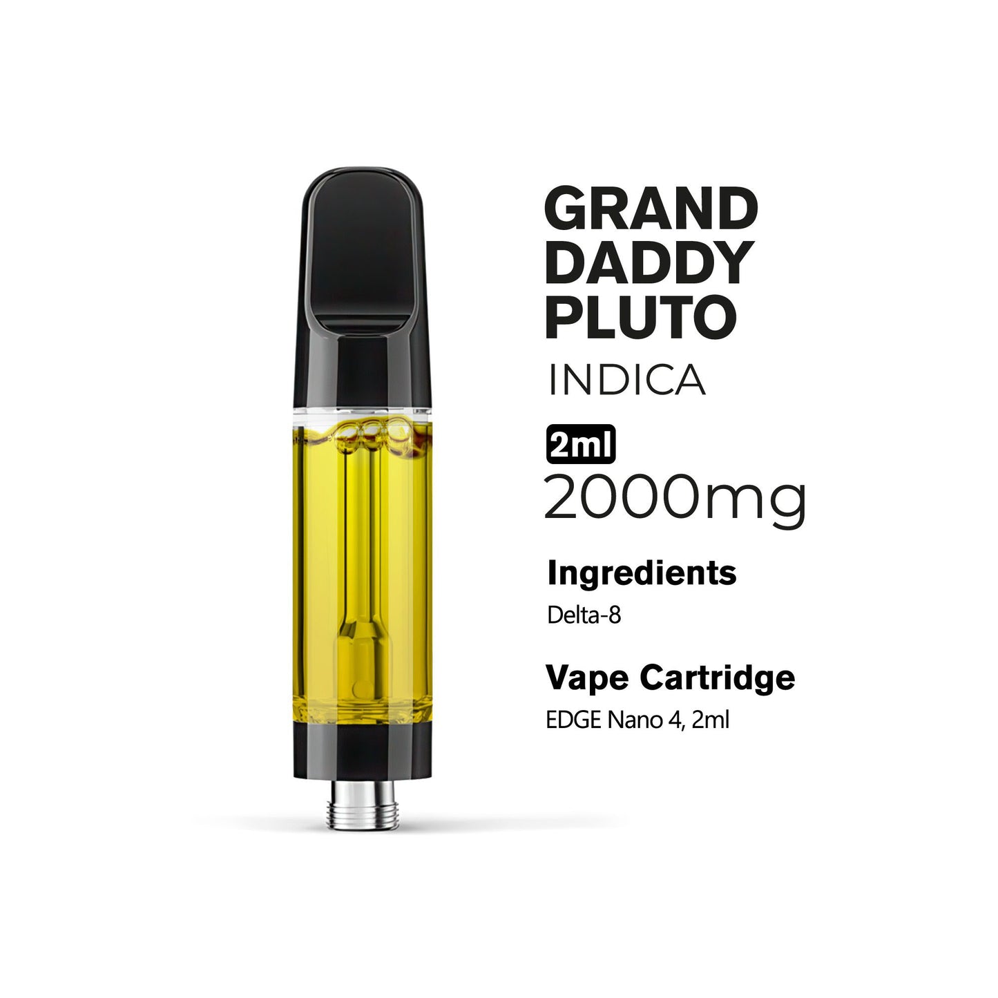 2000mg D8 Vape Cart - Grand Daddy Pluto - Indica - 2ml - 10X