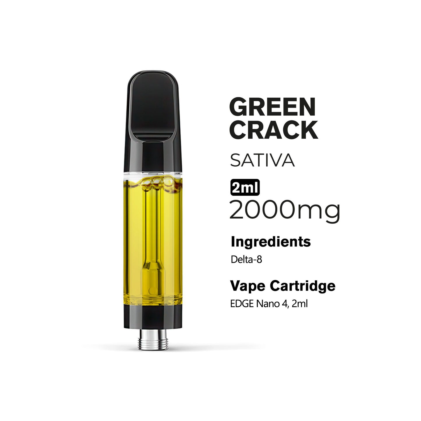 2000mg D8 Vape Cart - Green Crack - Sativa - 2ml - Chill Plus