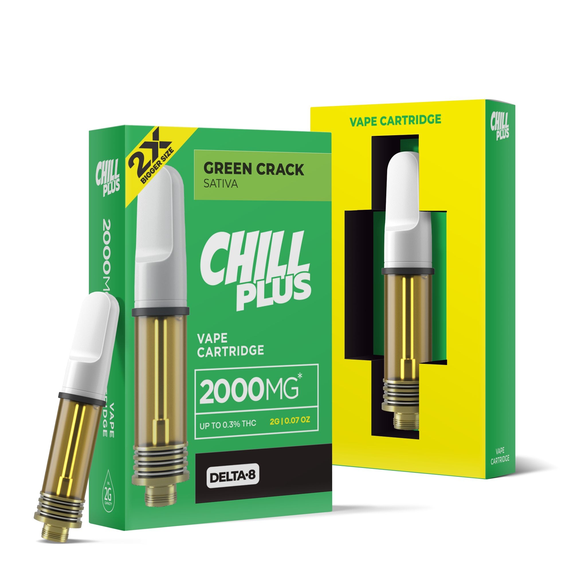 2000mg D8 Vape Cart - Green Crack - Sativa - 2ml - Chill Plus