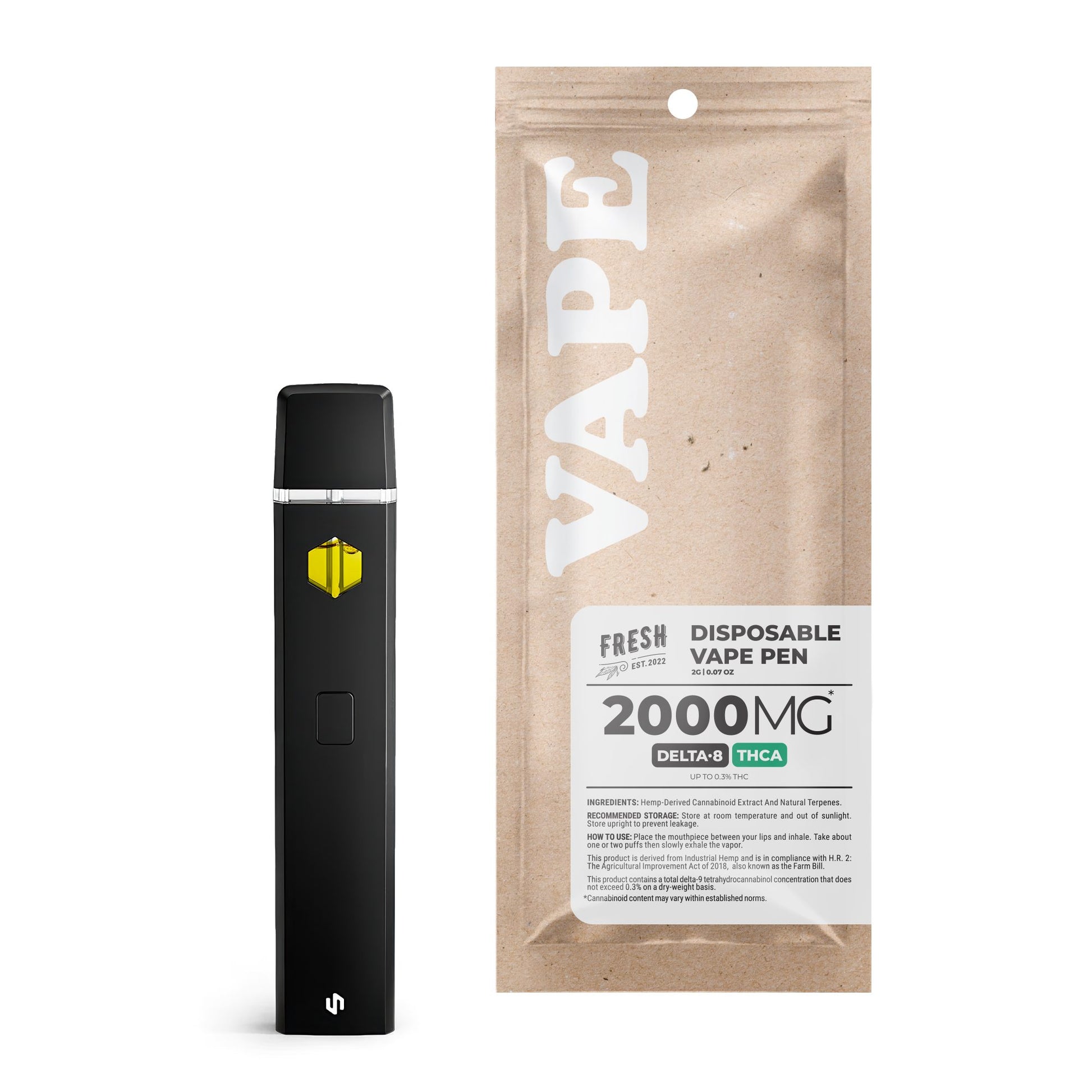 2000mg THCA, D8 Vape Pen - Green Crack - Sativa - 2ml - Fresh