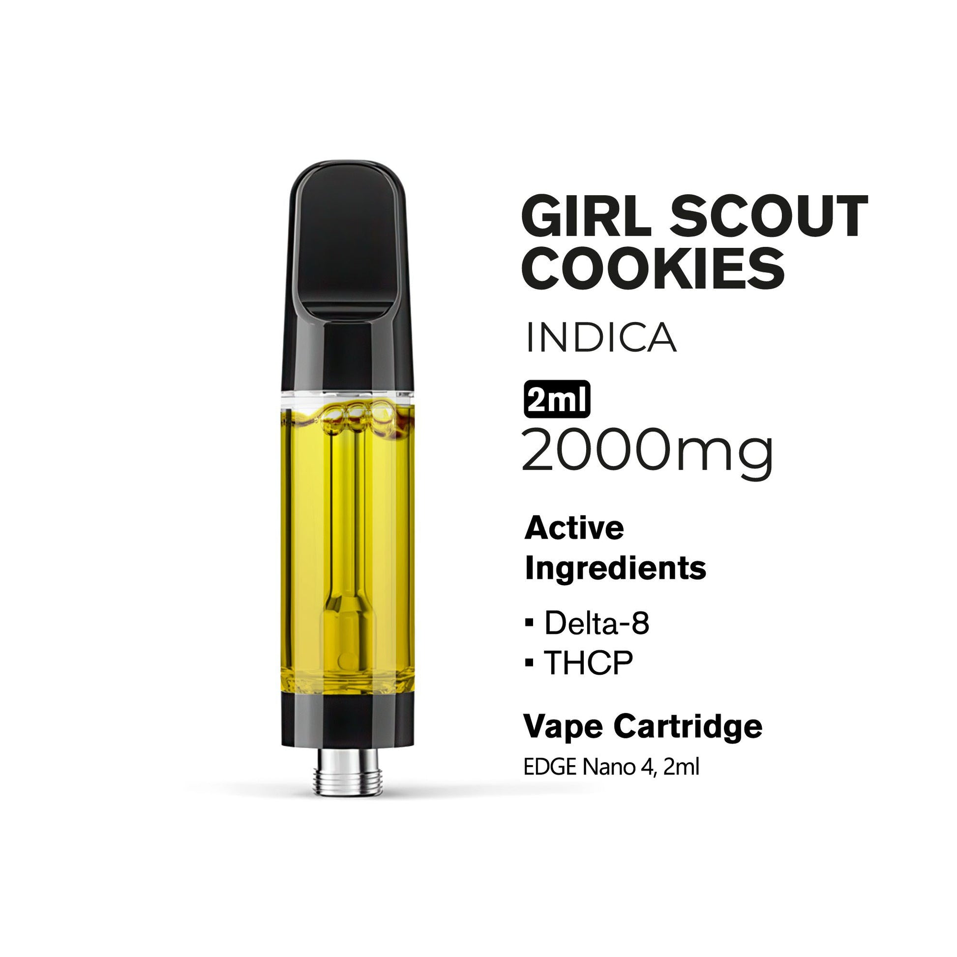 2000mg THCP, D8 Vape Cart - Girl Scout Cookies - Indica - 2ml - Fresh