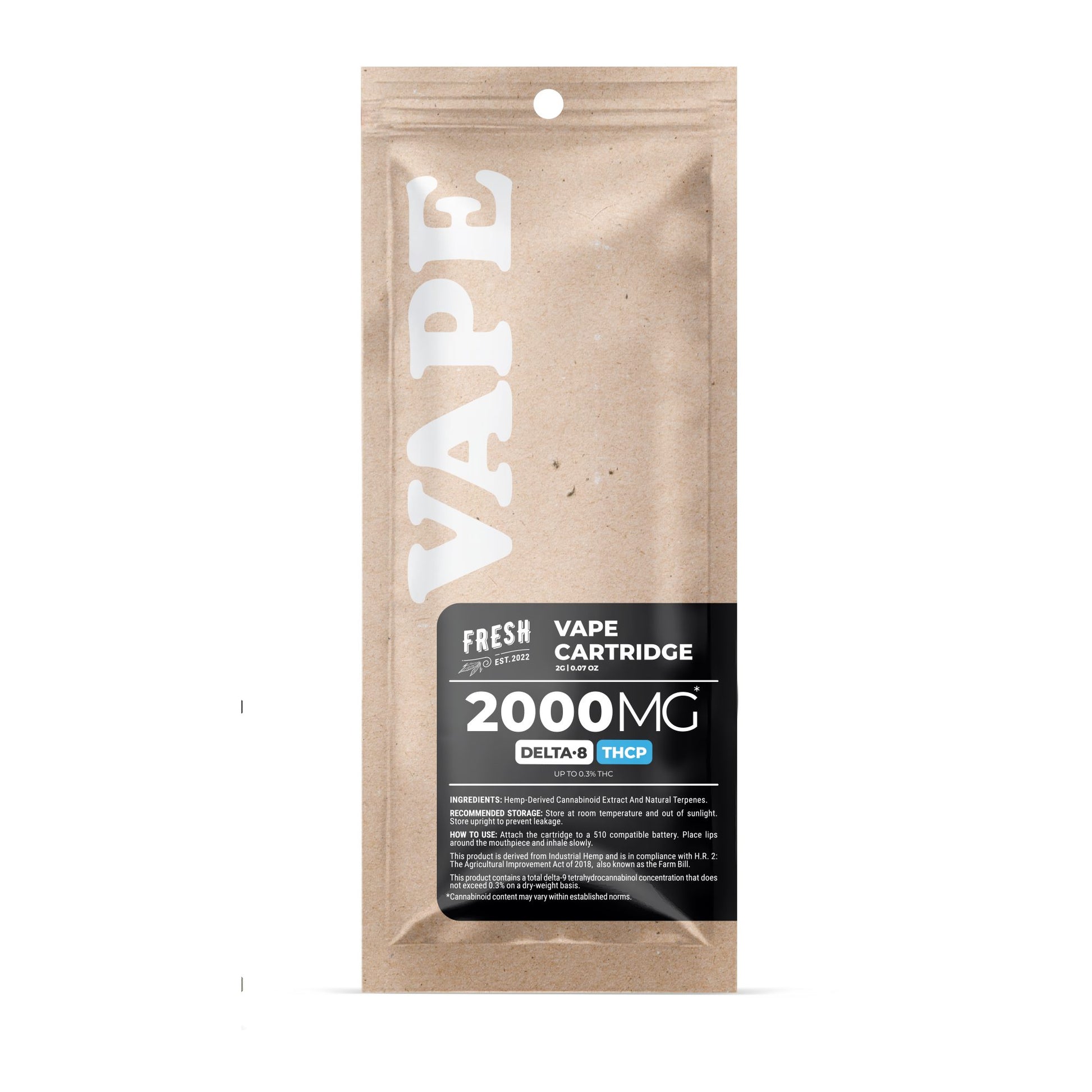 2000mg THCP, D8 Vape Cart - Strawberry Amnesia - Sativa - 2ml - Fresh