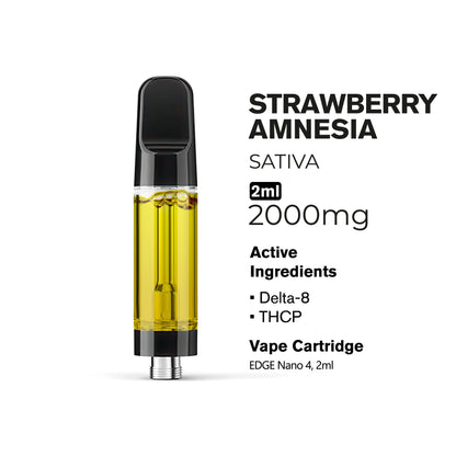 2000mg THCP, D8 Vape Cart - Strawberry Amnesia - Sativa - 2ml - Fresh