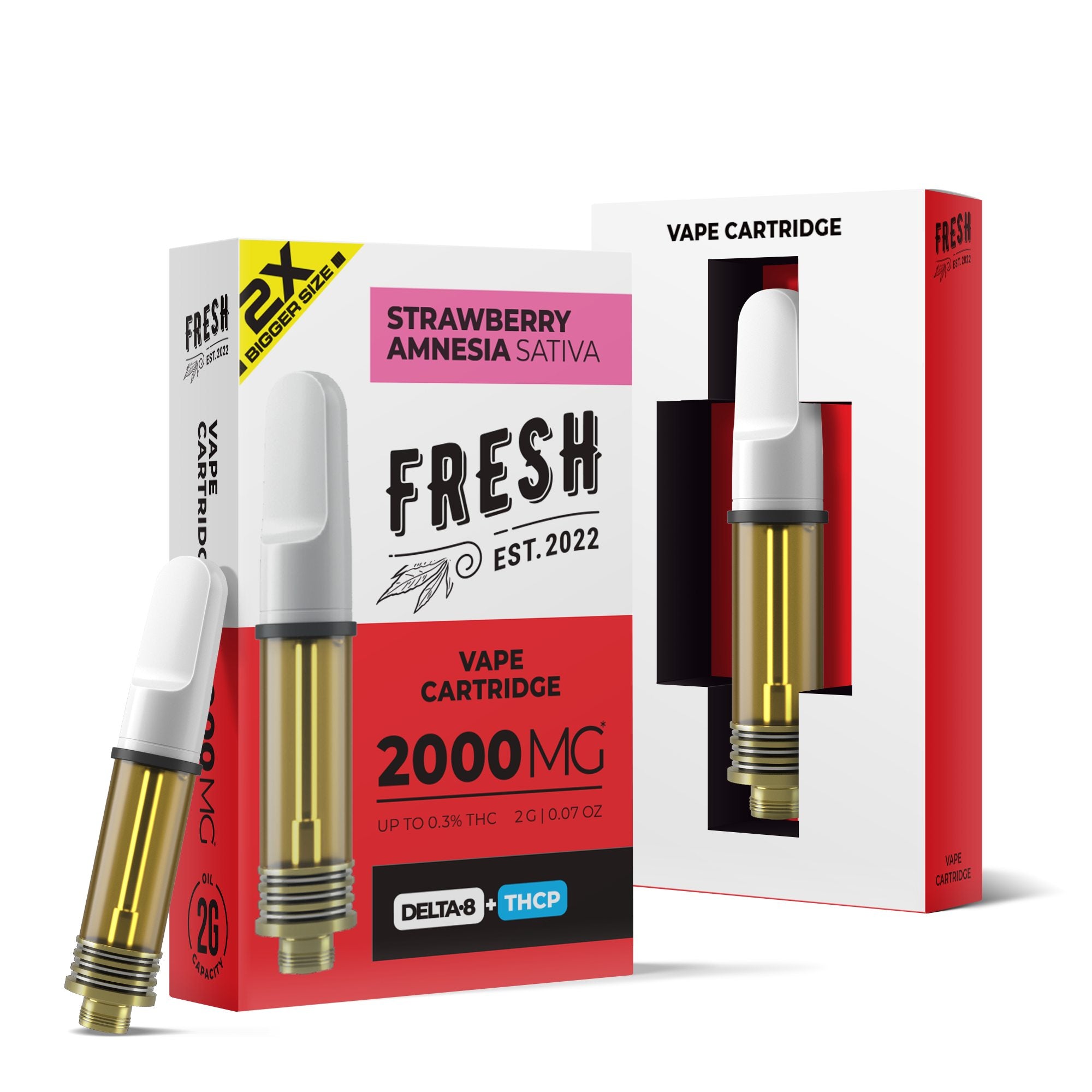 2000mg THCP, D8 Vape Cart - Strawberry Amnesia - Sativa - 2ml - Fresh