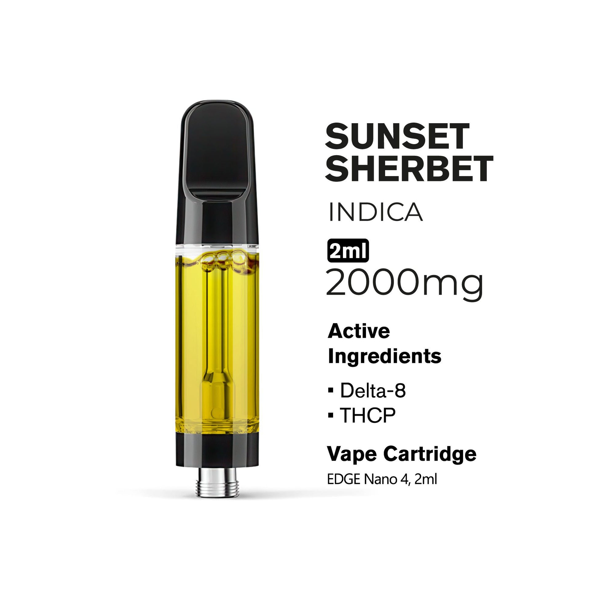 2000mg THCP, D8 Vape Cart - Sunset Sherbet - Indica - 2ml - Fresh