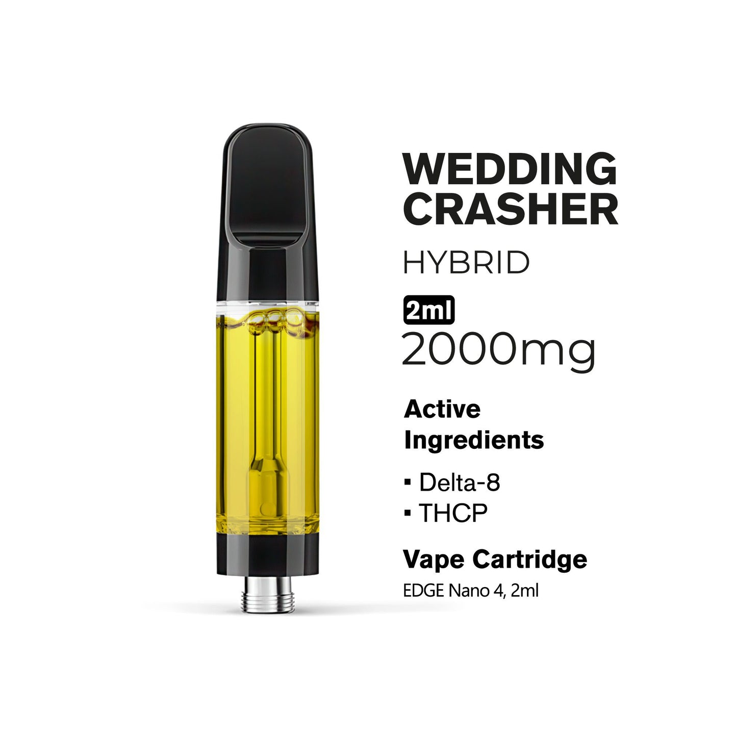 2000mg THCP, D8 Vape Cart - Wedding Crasher - Hybrid - 2ml - Fresh