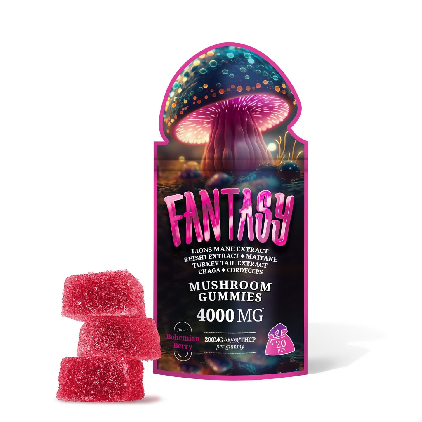 200mg D8, D9, THCP, Mushroom Blend Gummies - Bohemian Berry - Fantasy