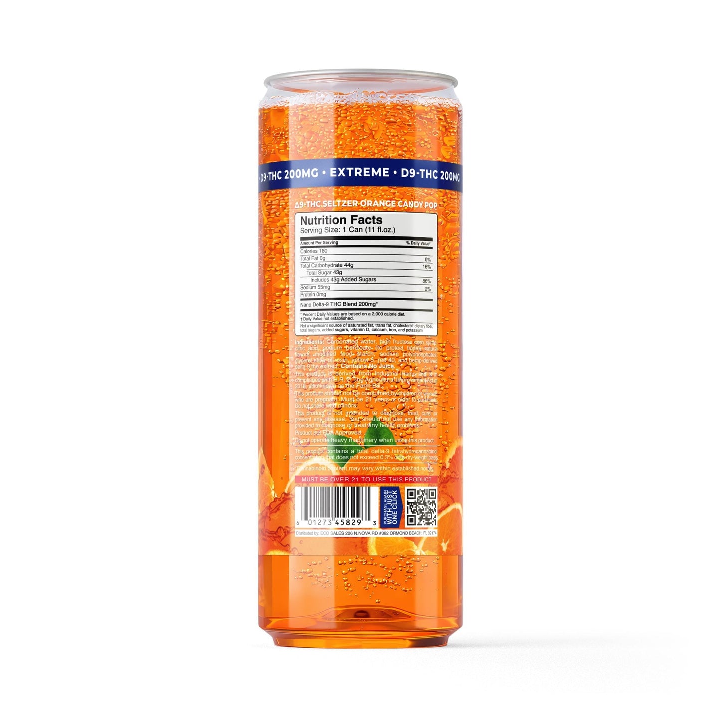 200mg Orange Candy Pop THC Seltzer - Delta 9 Nano - Fresh