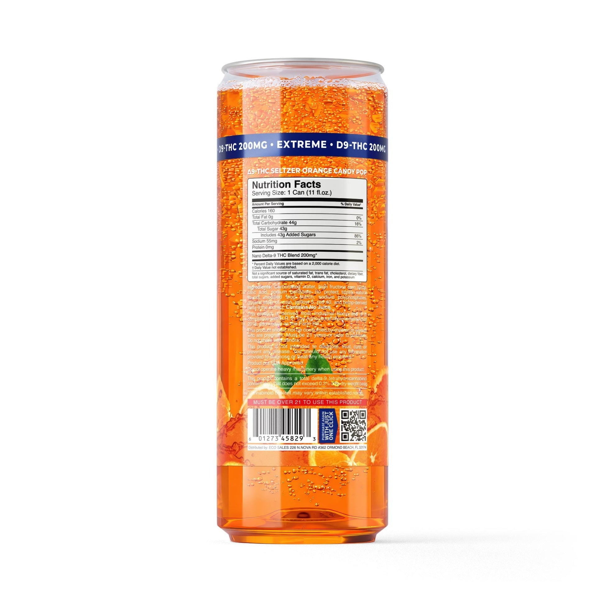 200mg Orange Candy Pop THC Seltzer - Delta 9 Nano - Fresh