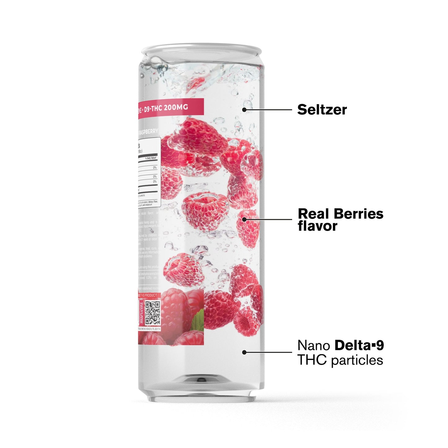 200mg Raspberry THC Seltzer - D9 Nano - Fresh