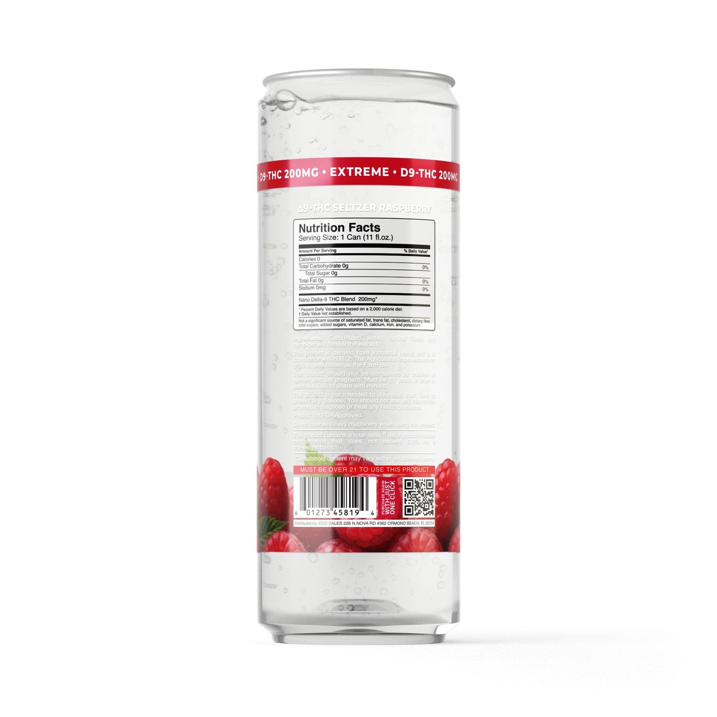200mg Raspberry THC Seltzer - D9 Nano - Fresh