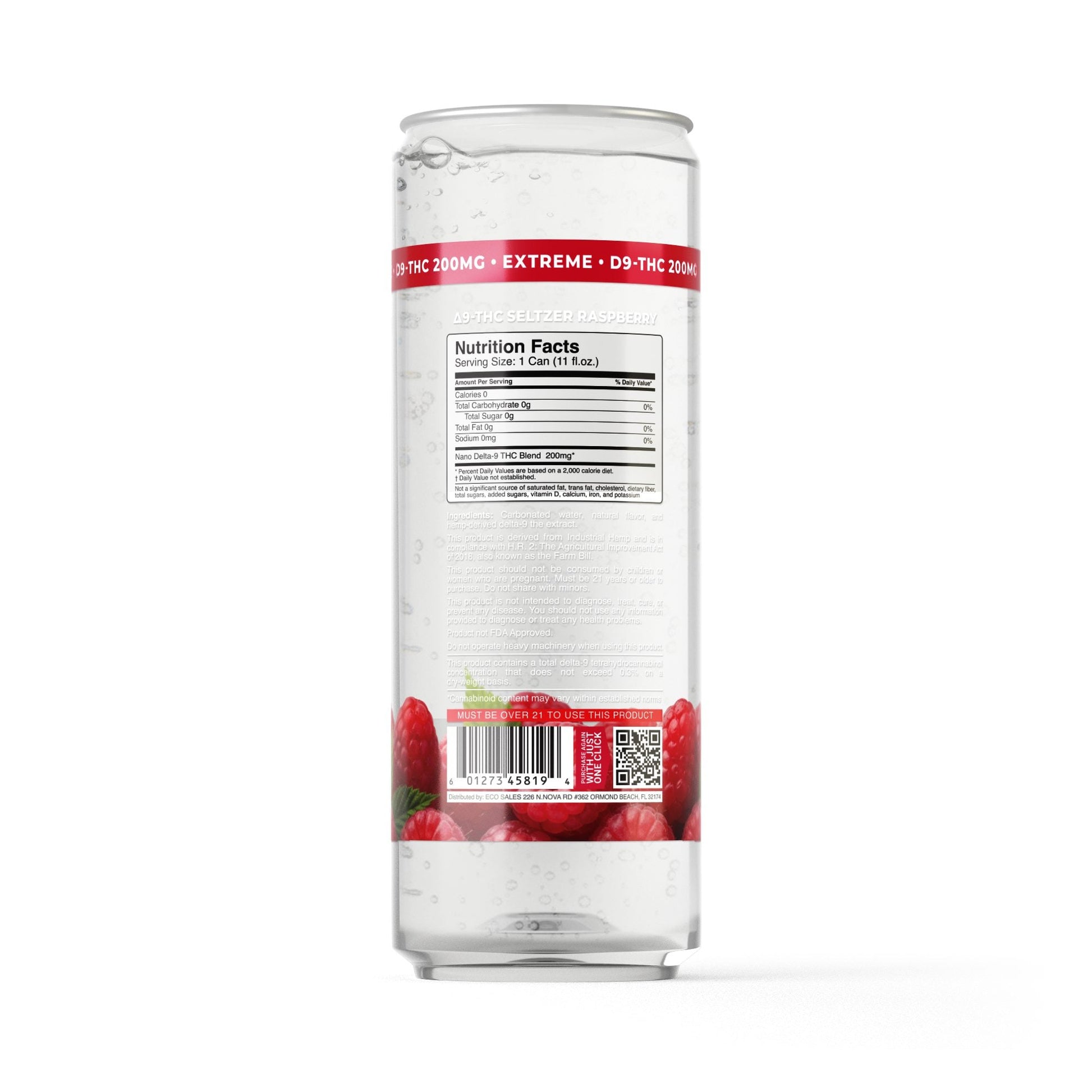 200mg Raspberry THC Seltzer - D9 Nano - Fresh