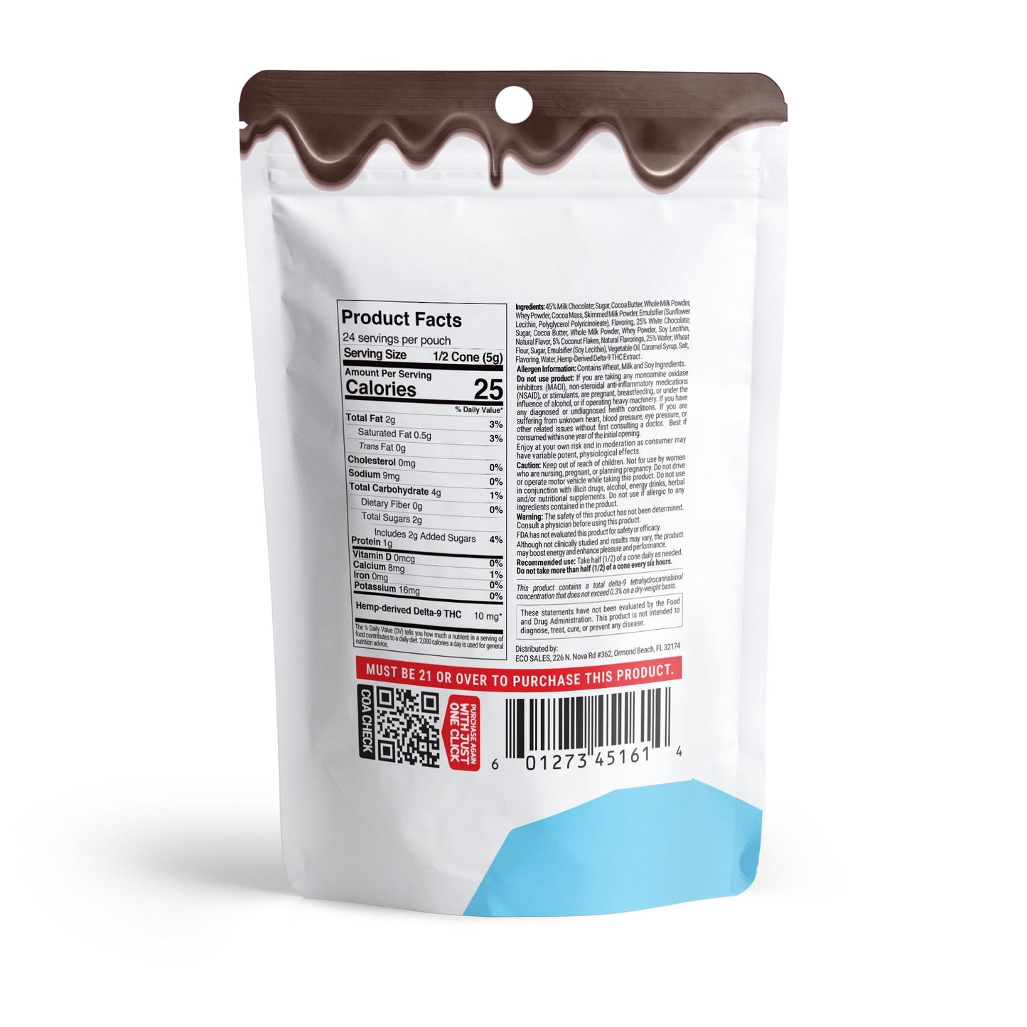 20mg Coconut Flakes + Milk Chocolate Waffle Cones - Delta 9 - Chill Plus