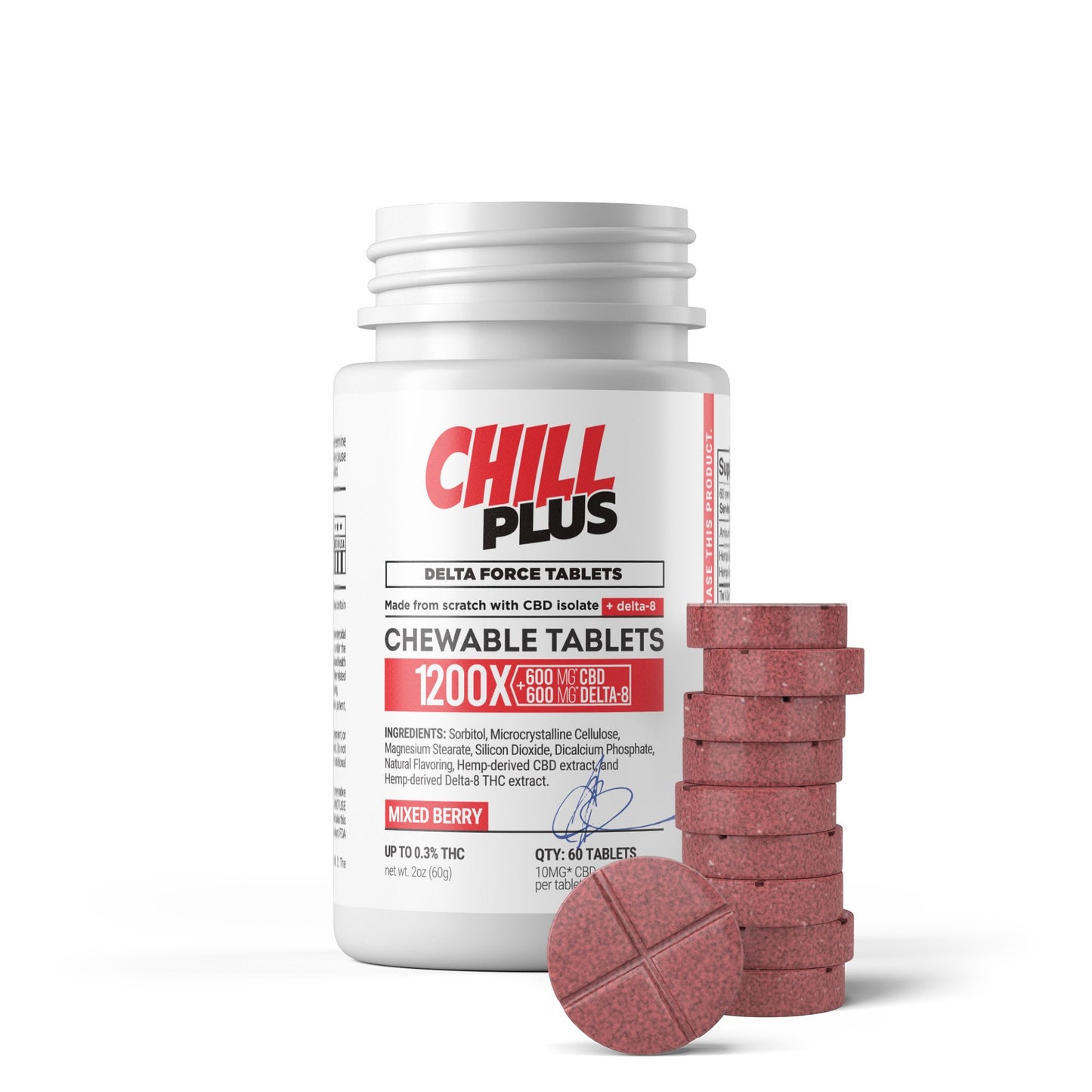 20mg D8 & CBD Isolate Tablets - Mixed Berry - Chill Plus