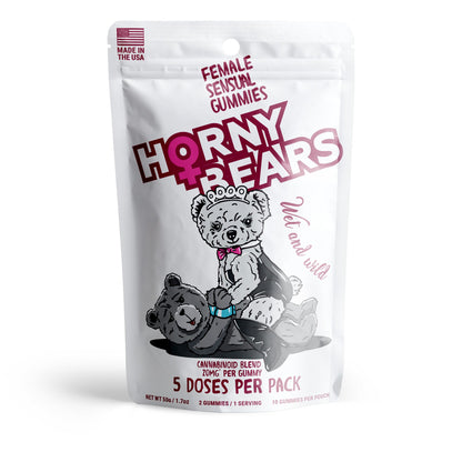 20mg Female Sensual Gummies - D9, THCP, Broad Spectrum CBD, THCV - Strawberry - Horny Bears