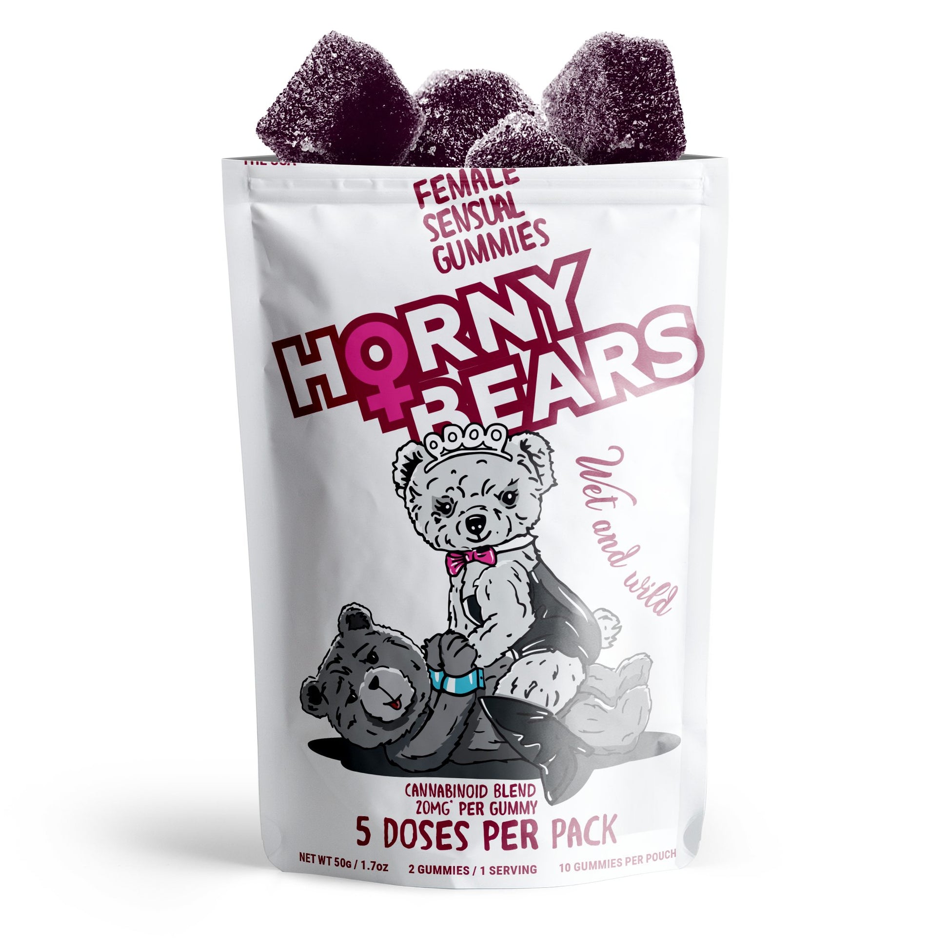 20mg Female Sensual Gummies - D9, THCP, Broad Spectrum CBD, THCV - Strawberry - Horny Bears