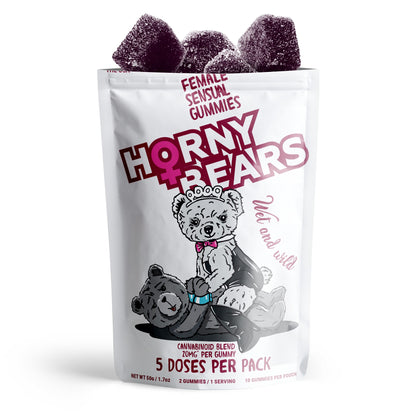 20mg Female Sensual Gummies - D9, THCP, Broad Spectrum CBD, THCV - Strawberry - Horny Bears