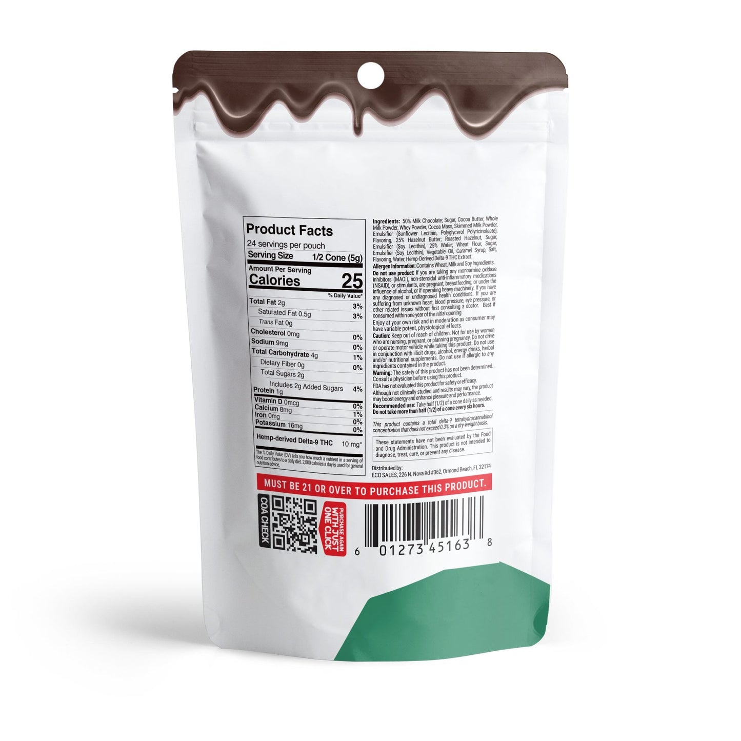 20mg Hazelnut Cream + Milk Chocolate Waffle Cones - Delta 9 - Chill Plus