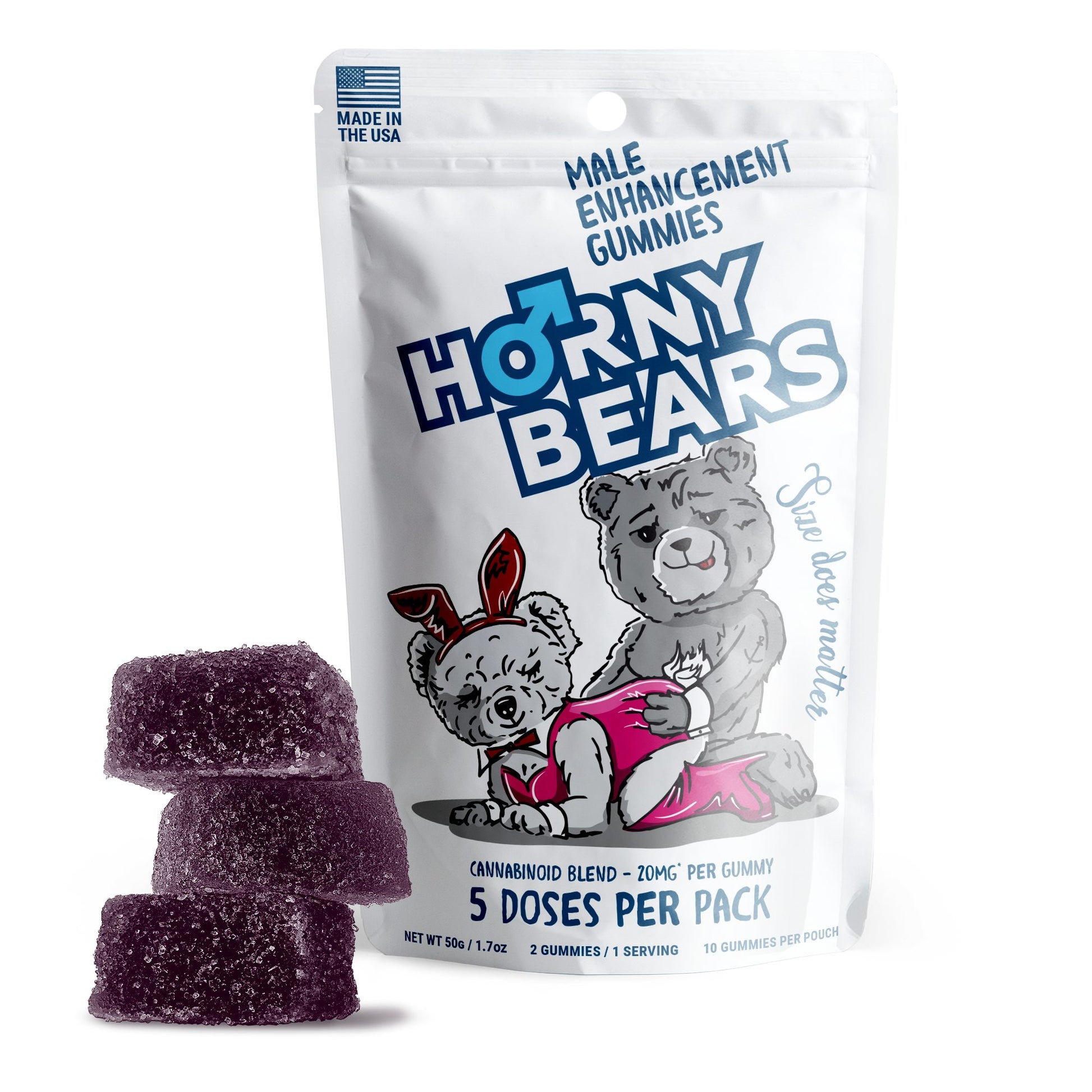 20mg Male Enhancement Gummies - D9, THCP, CBD, THCV - Strawberry - Horny Bears