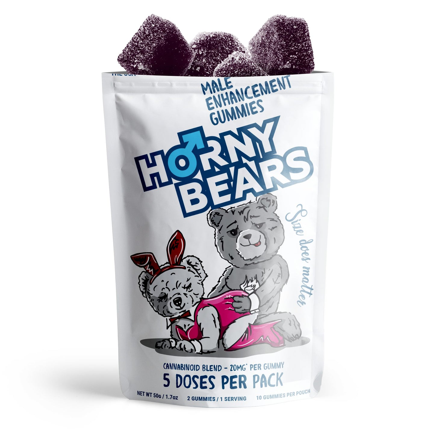20mg Male Enhancement Gummies - D9, THCP, CBD, THCV - Strawberry - Horny Bears