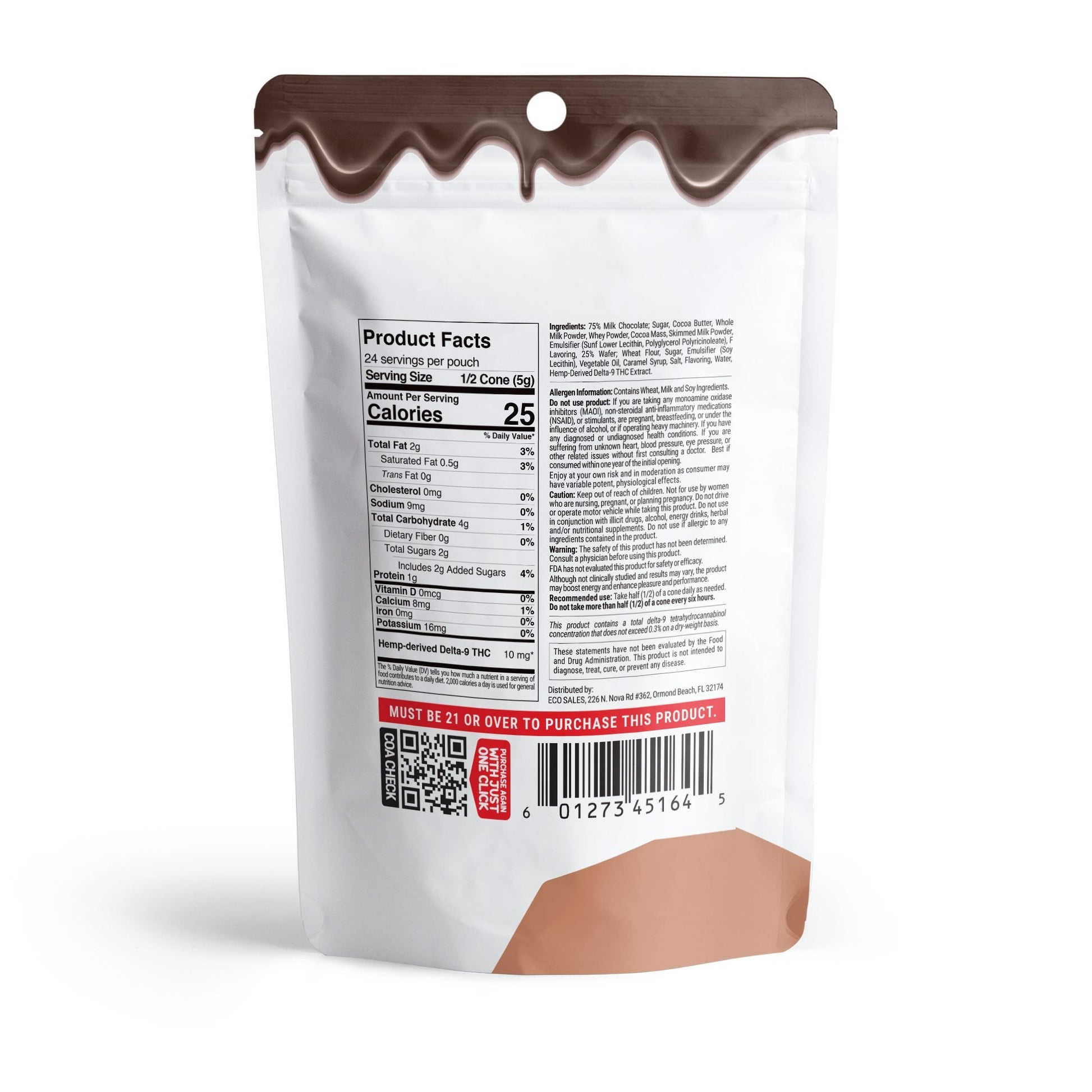 20mg Milk Chocolate Waffle Cones - Delta 9 - Chill Plus