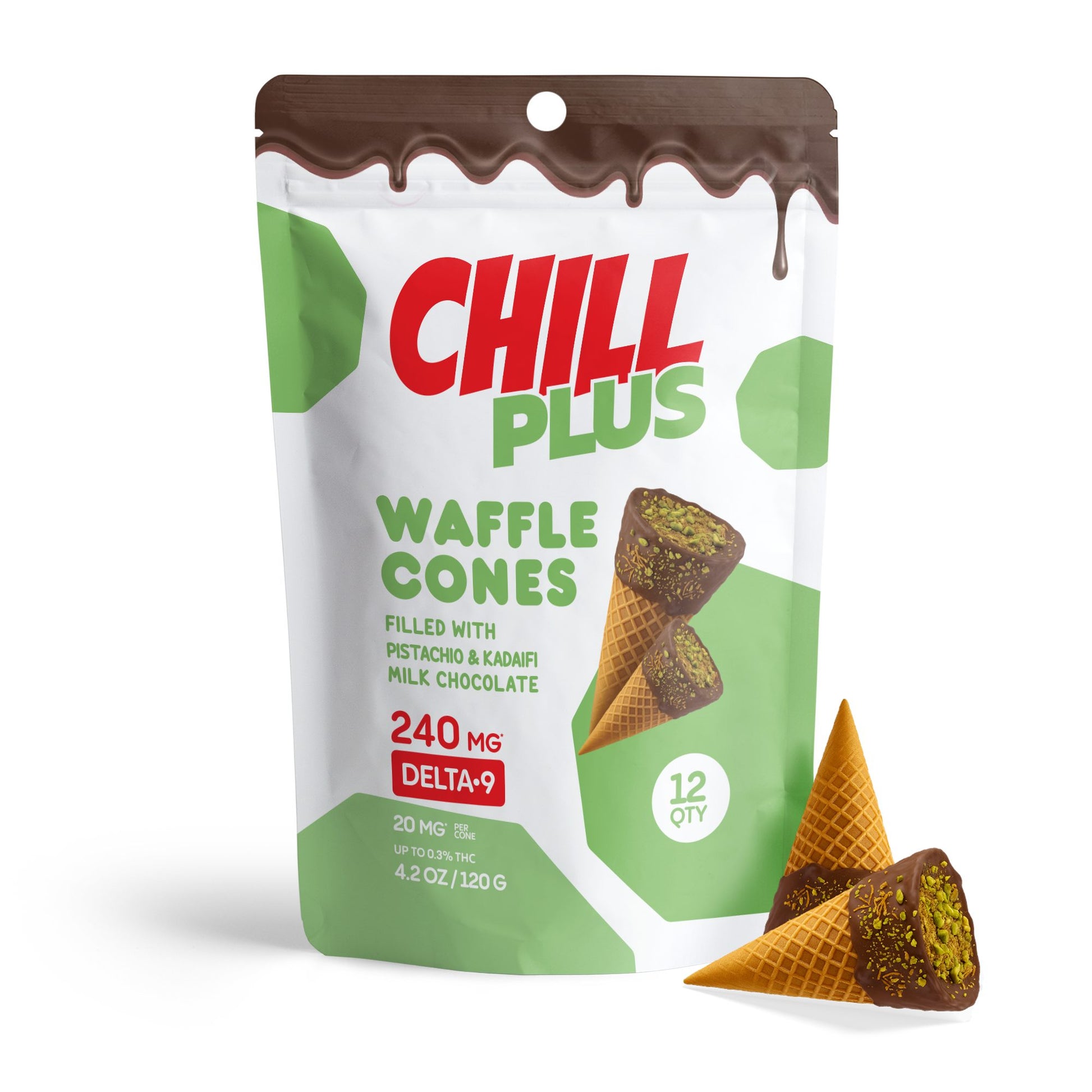 20mg Pistachio & Kadaifi + Milk Chocolate Waffle Cones - Delta 9 - Chill Plus