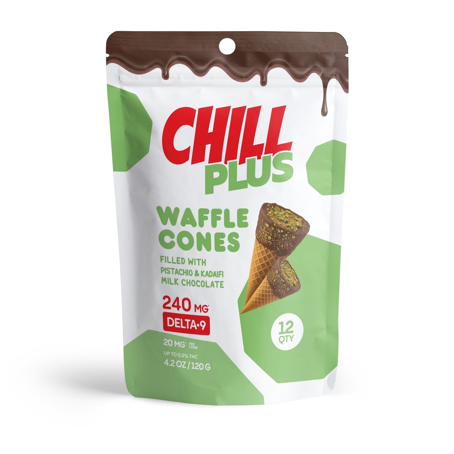 20mg Pistachio & Kadaifi + Milk Chocolate Waffle Cones - Delta 9 - Chill Plus