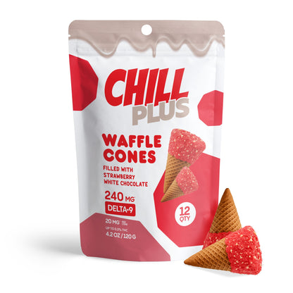20mg Strawberry + White Chocolate Waffle Cones - Delta 9 - Chill Plus