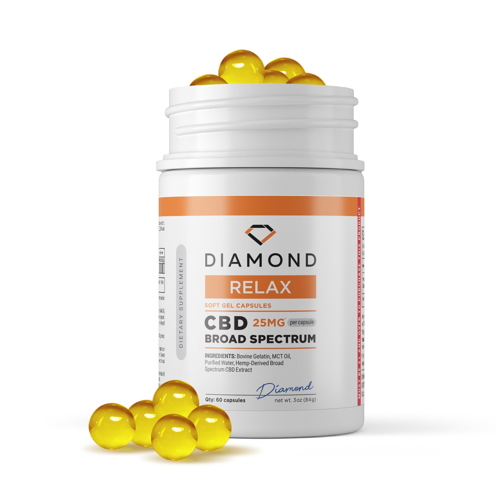 25mg Broad Spectrum CBD Capsules - 60ct - Diamond