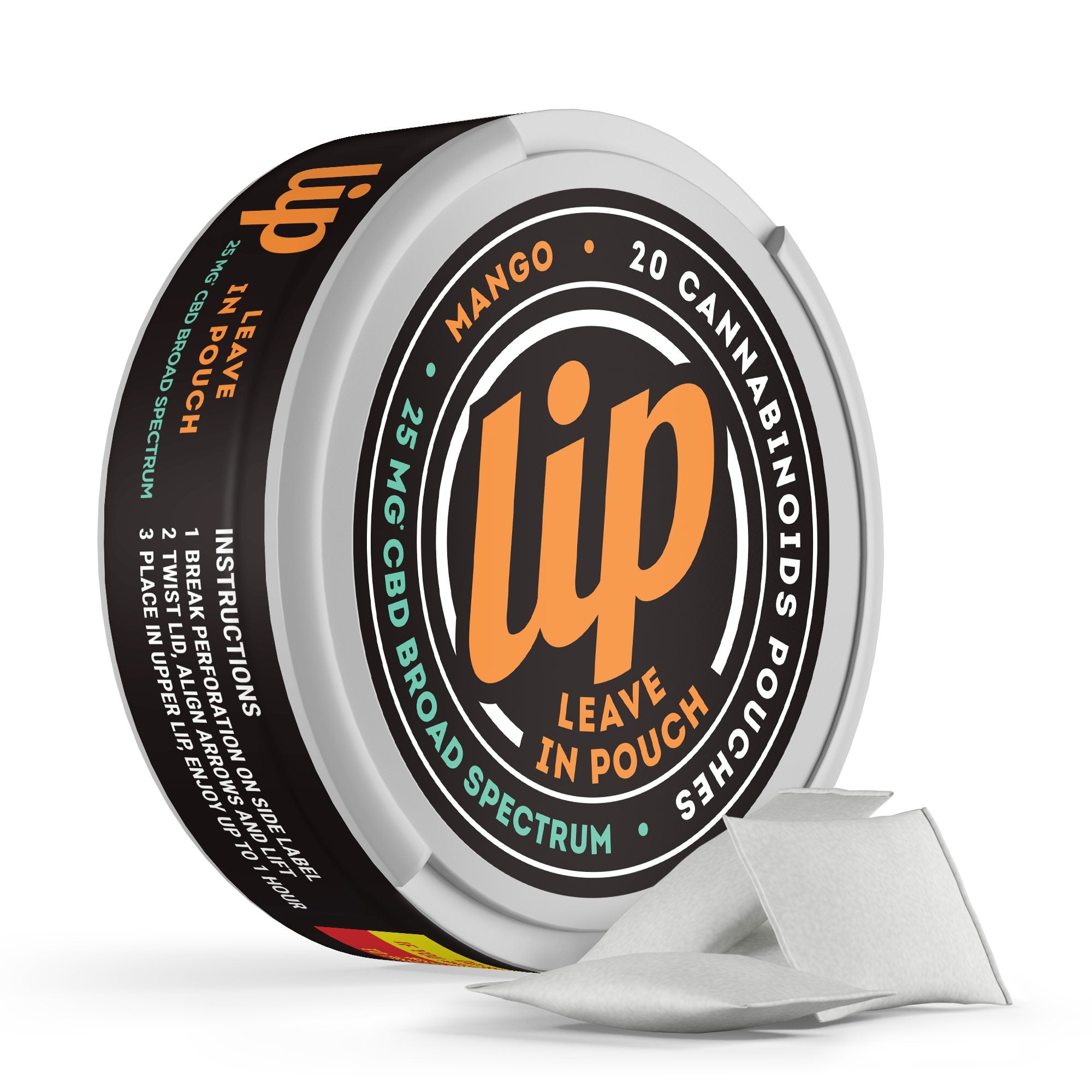 25mg Broad Spectrum CBD Dip Pouches - Mango - Lip