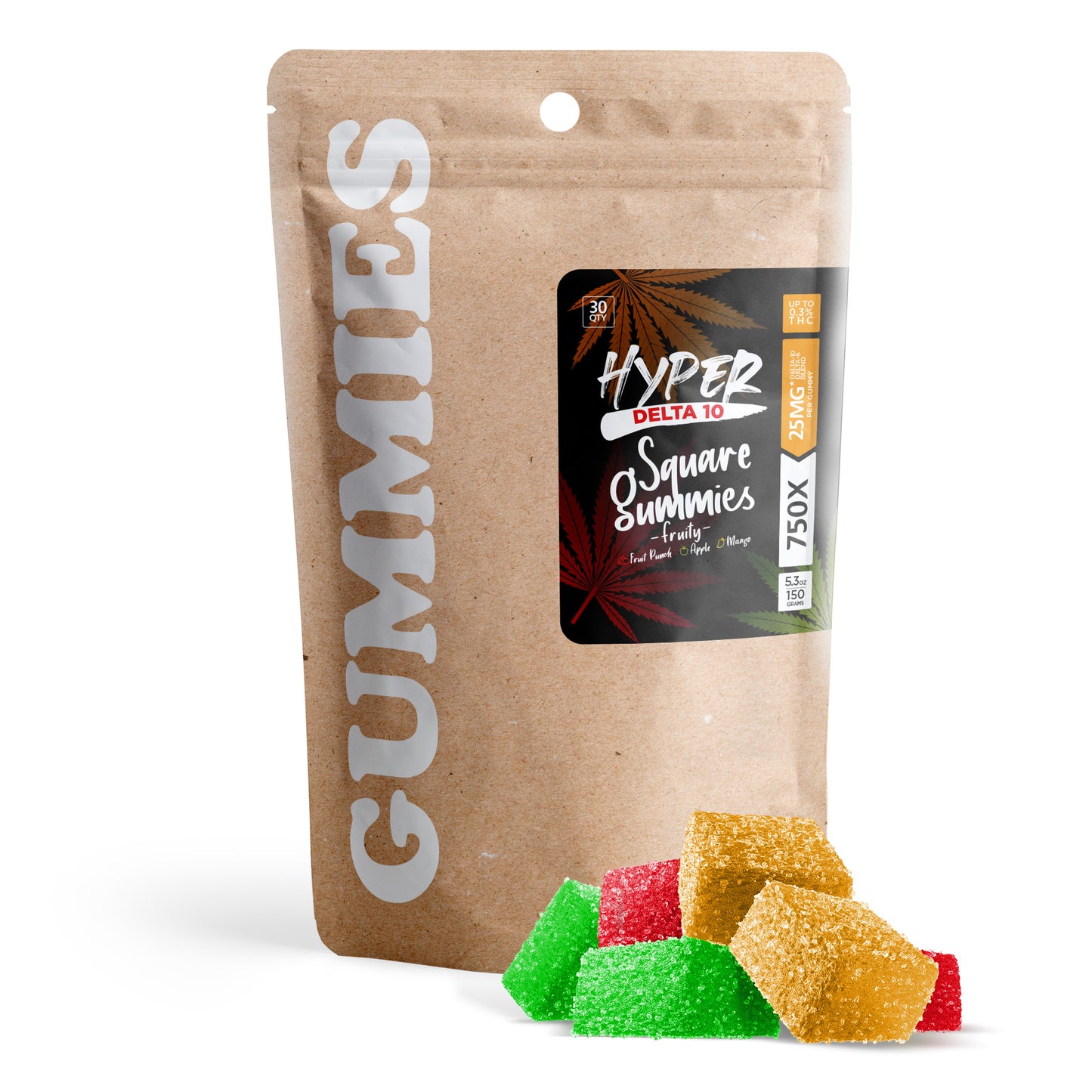 25mg D8 & D10 Gummies - Fruity Mix - Hyper