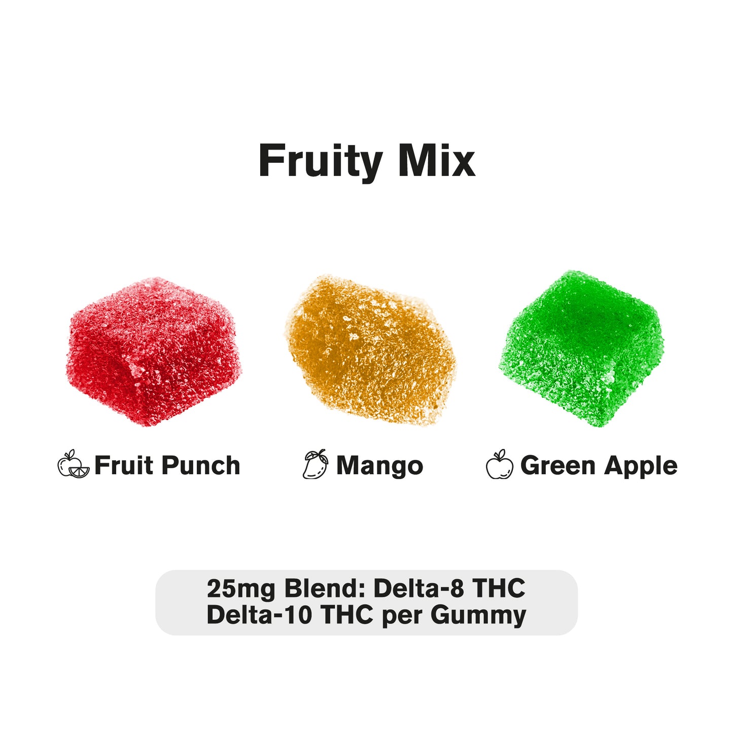 25mg D8 & D10 Gummies - Fruity Mix - Hyper